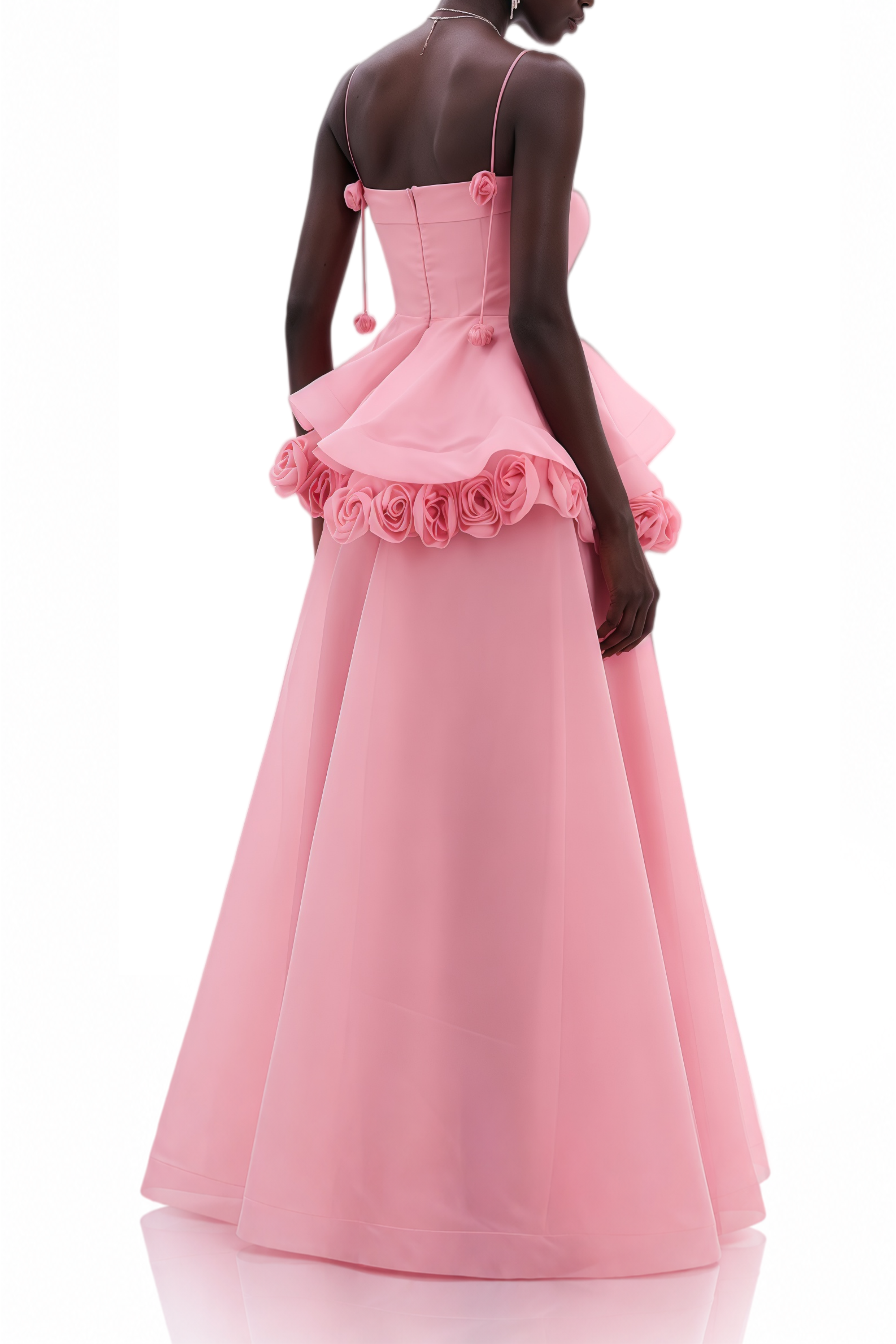 Cecilia Pink 3D Floral Appliqué Asymmetrical Maxi Dress