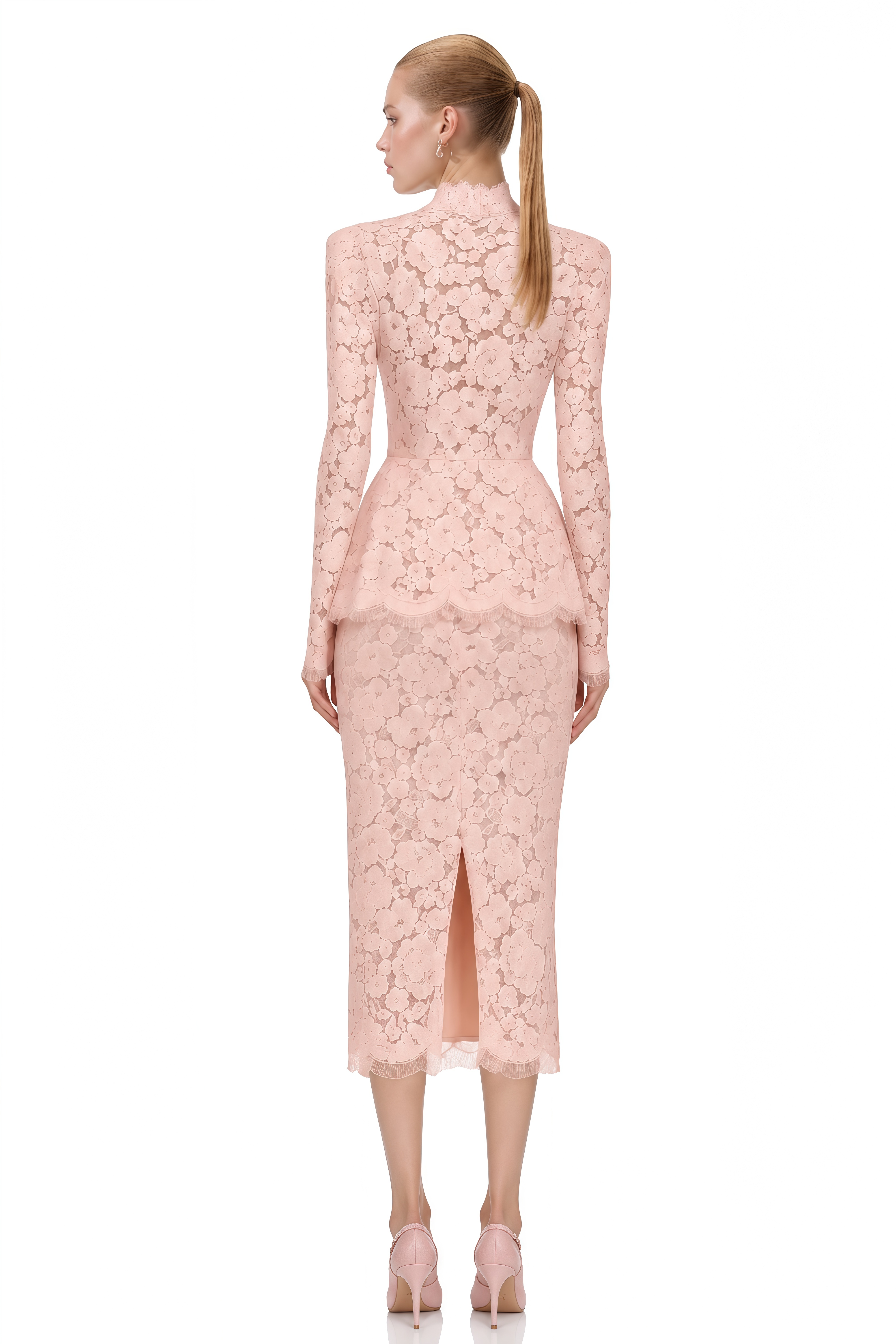Eira Pink Turtleneck Lace Top & Skirt Set