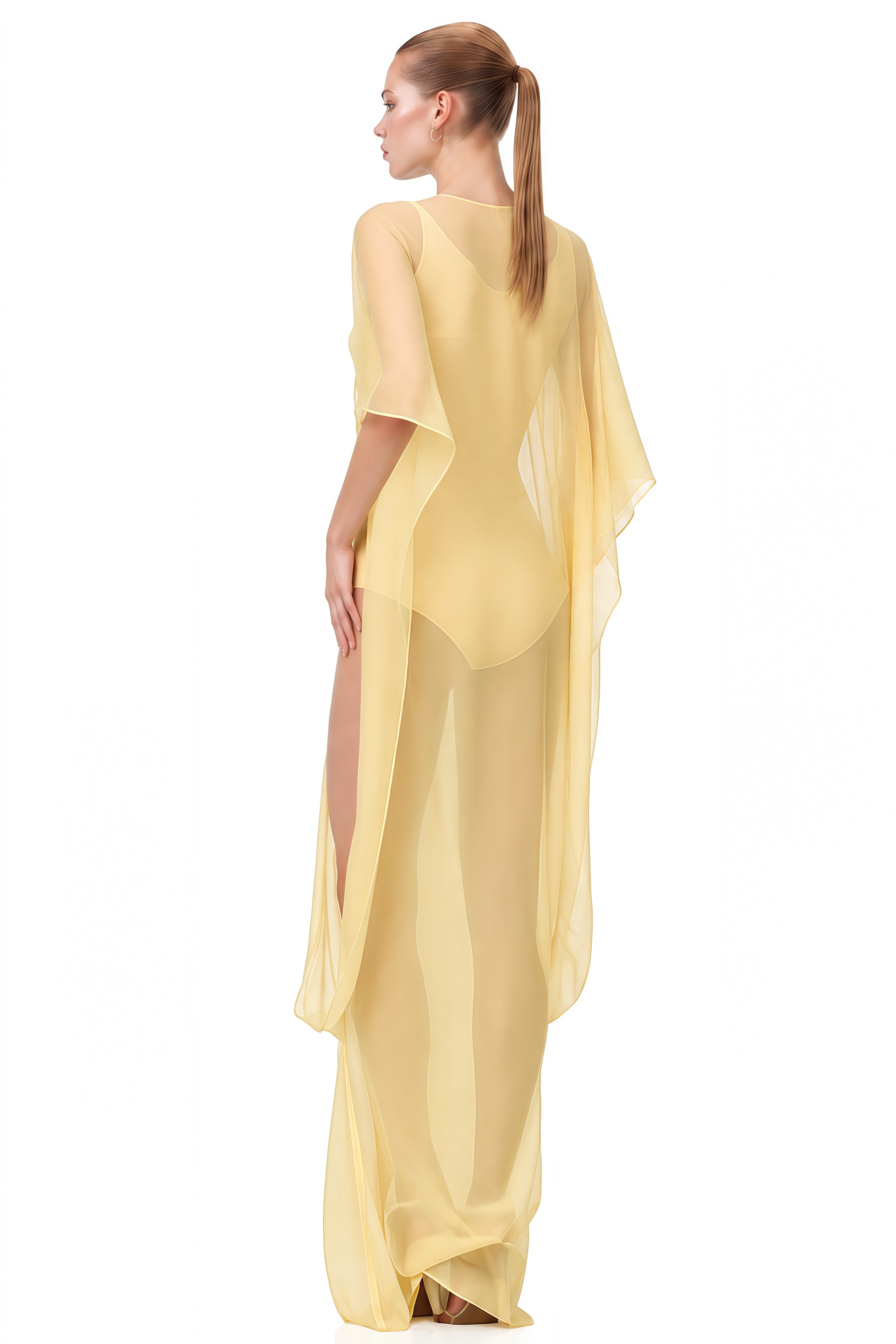 Elowen Yellow V-Neck Draped Shawl & Bodysuit Set