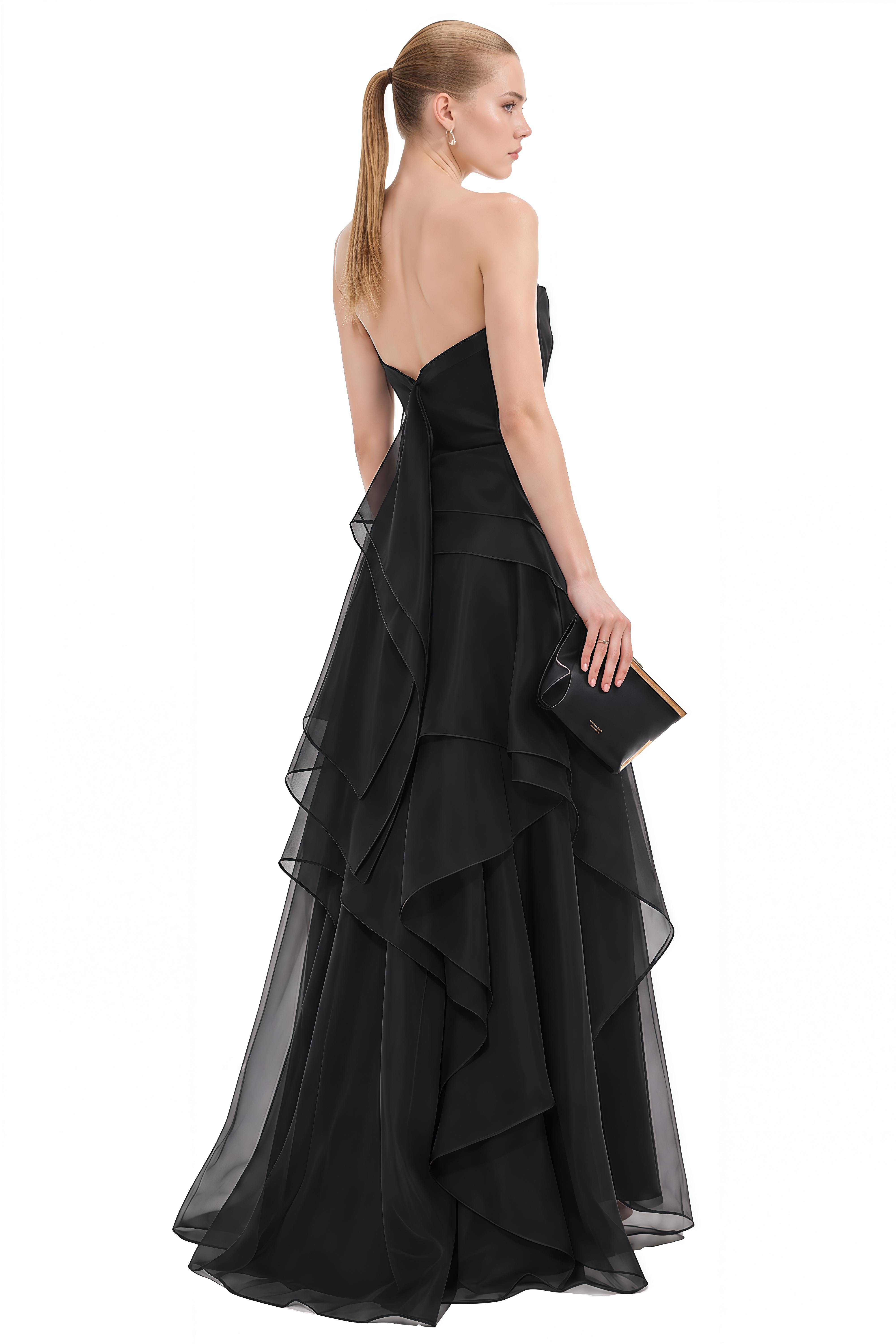 Liora Black Strapless Asymmetrical Maxi Dress