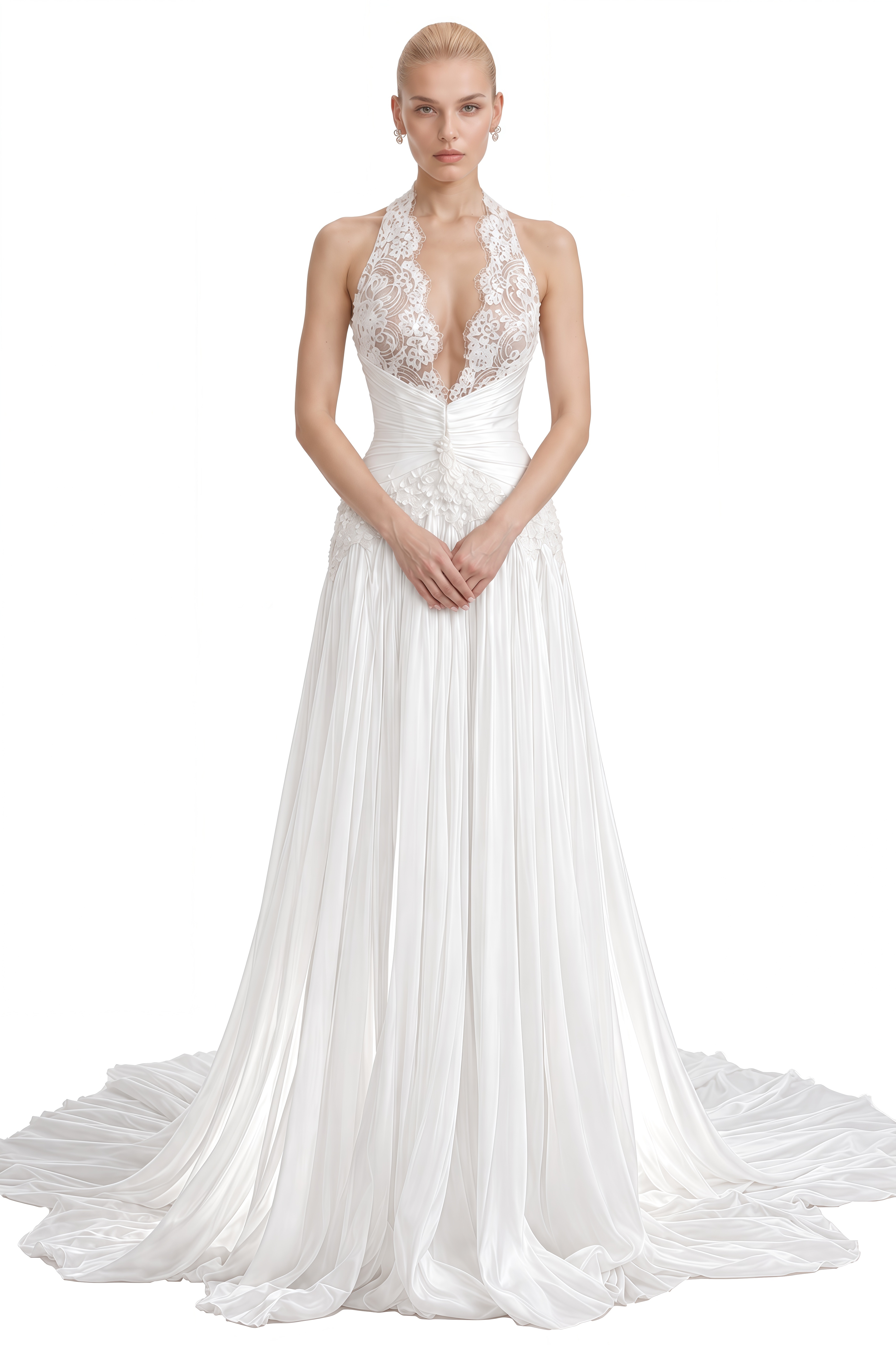 Nerissa White Halterneck Lace Maxi Dress