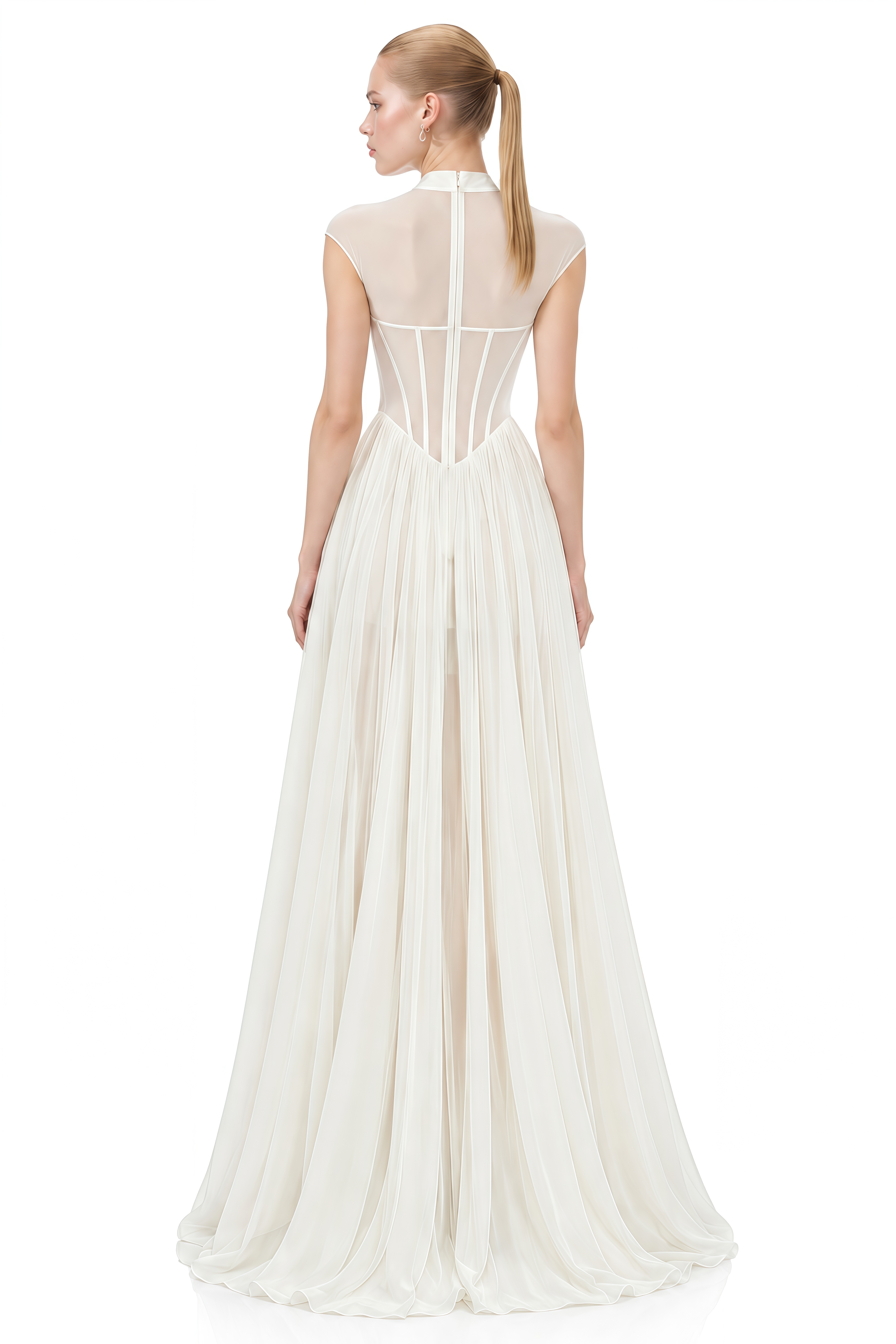 Nova White Turtleneck Pleated Maxi Dress