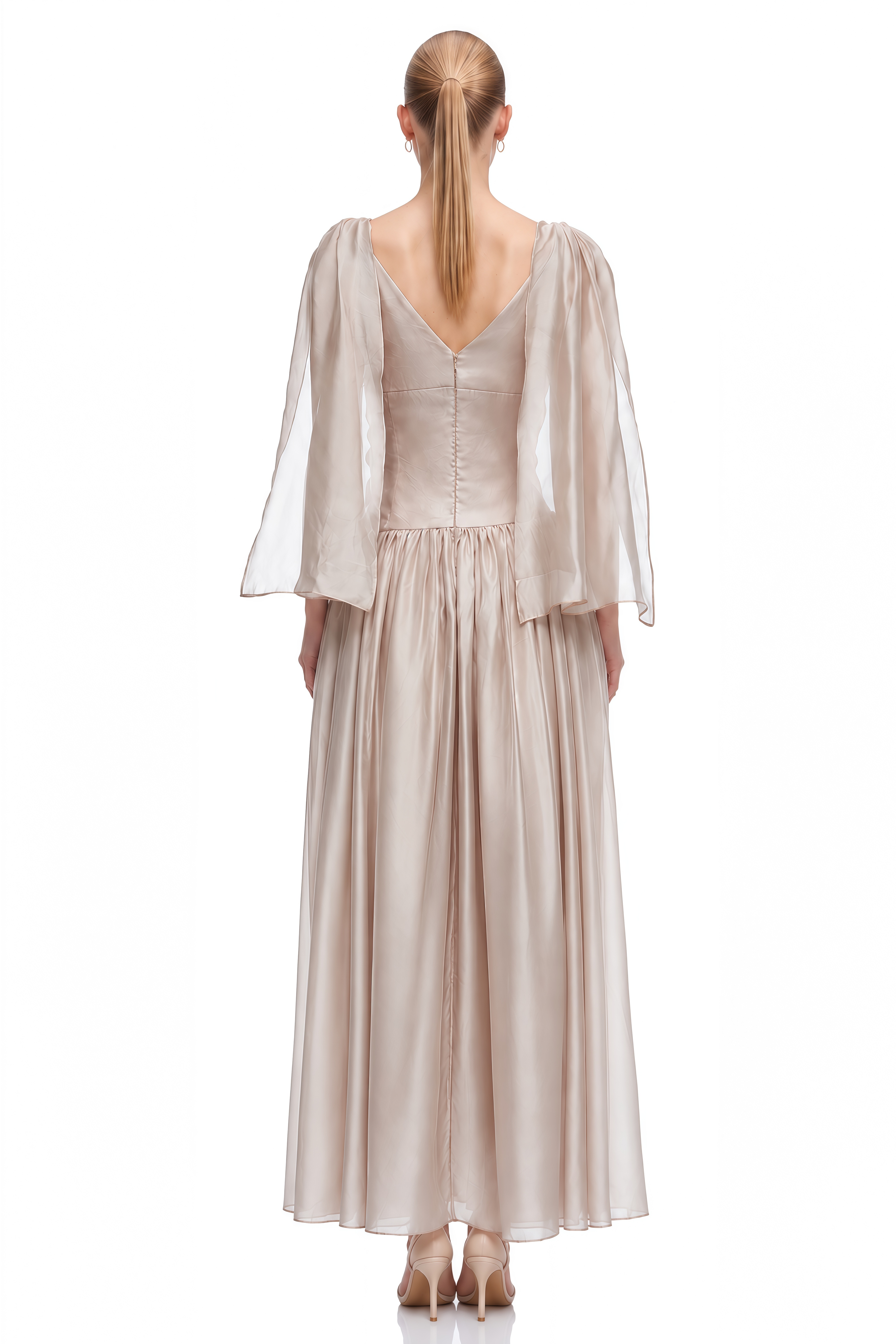 Fay Champagne V-Neck Ruched Maxi Dress