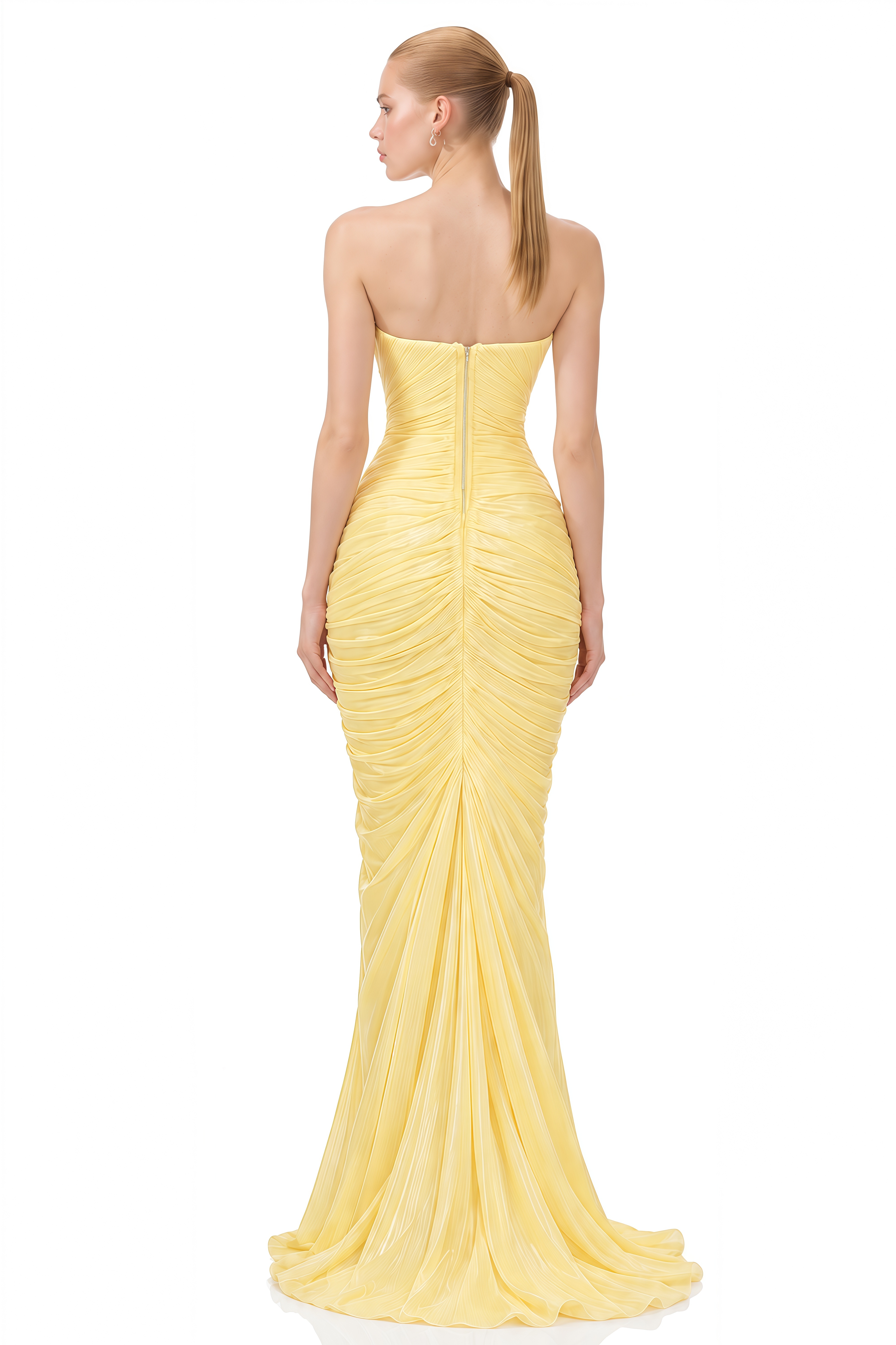 Elowen Yellow Strapless Draped Maxi Dress