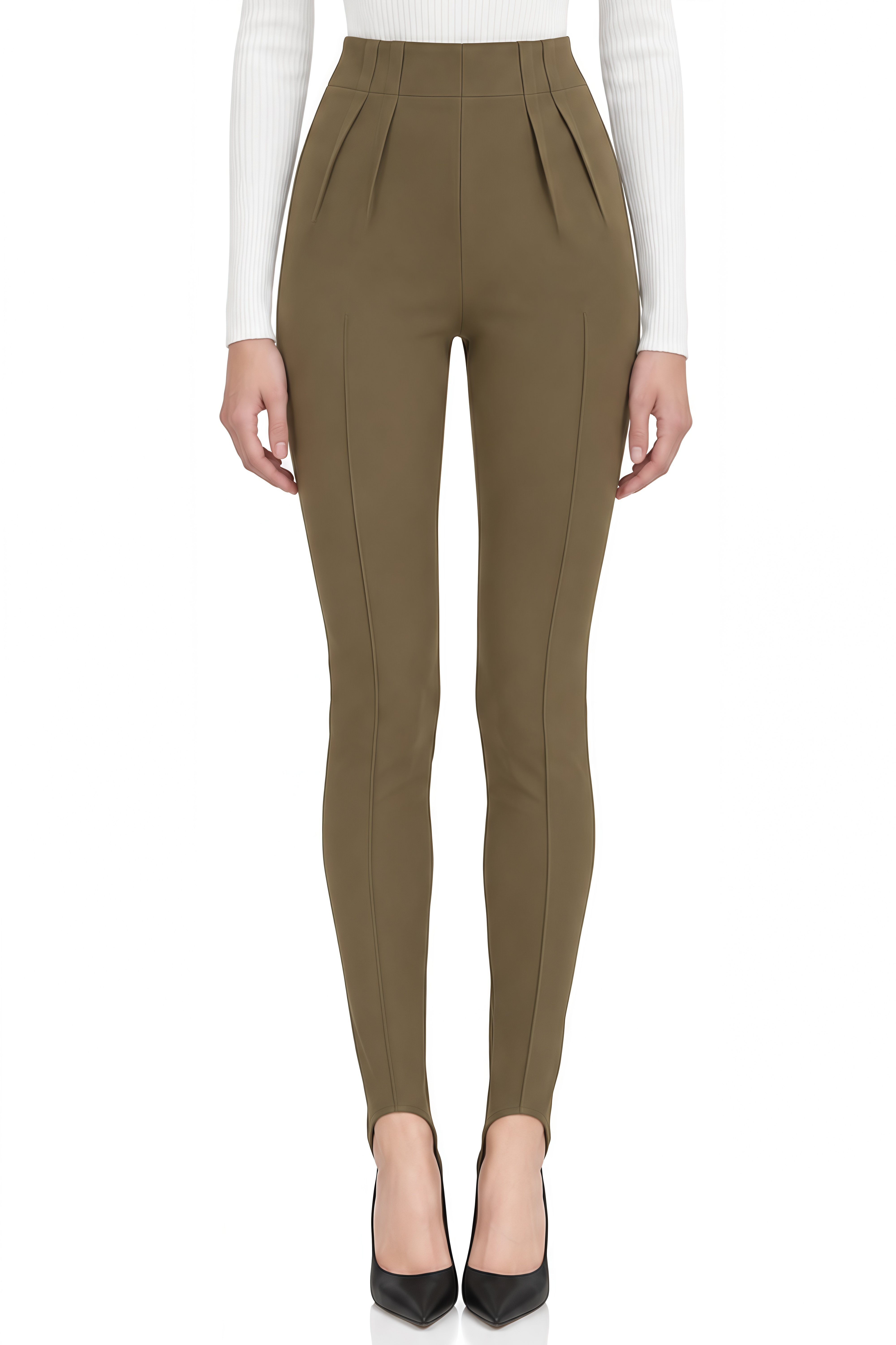 Linnea Khaki High-Waisted Pleated Trousers