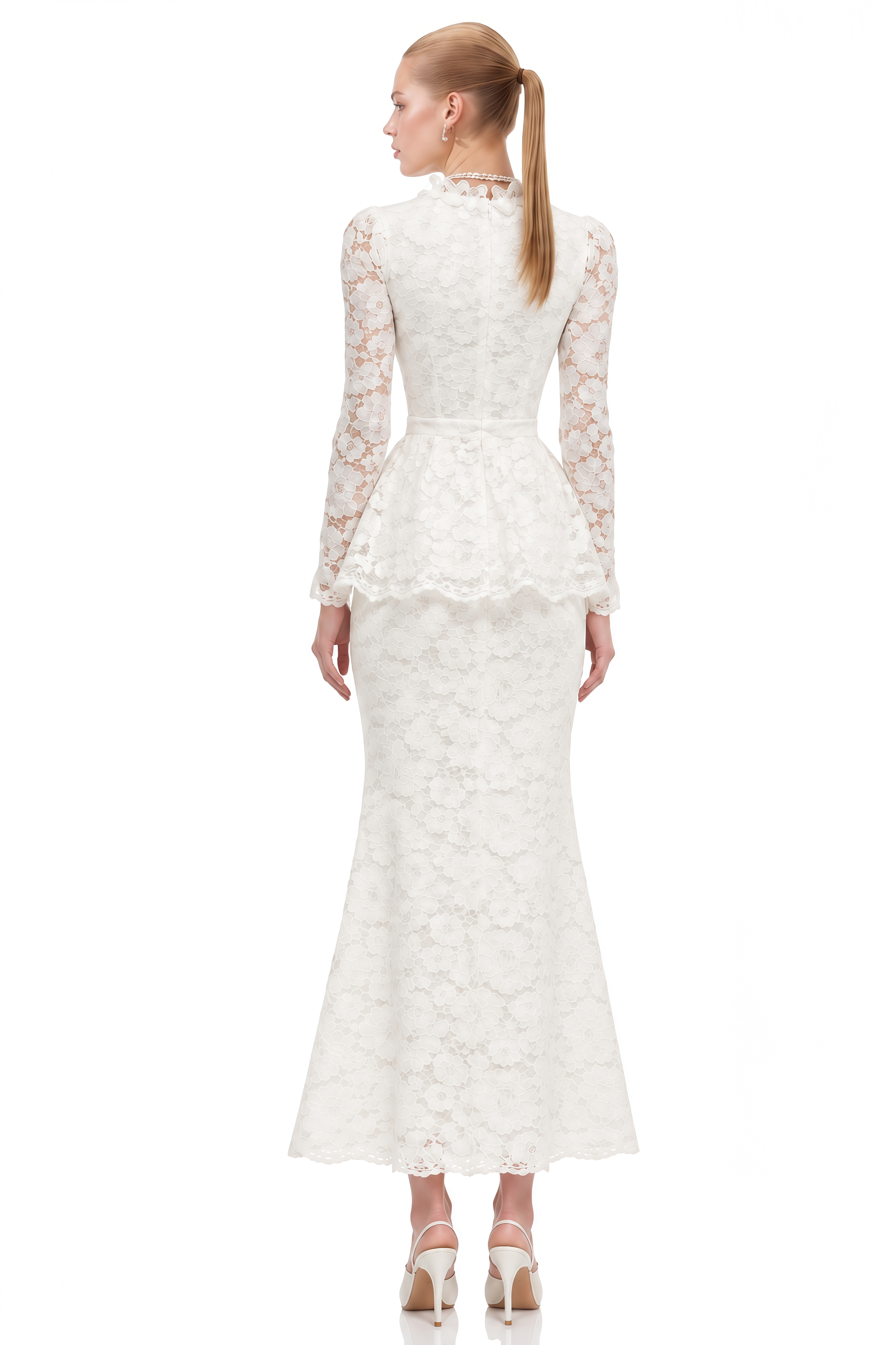 Gigi White Floral Lace Scalloped Top & Skirt Set