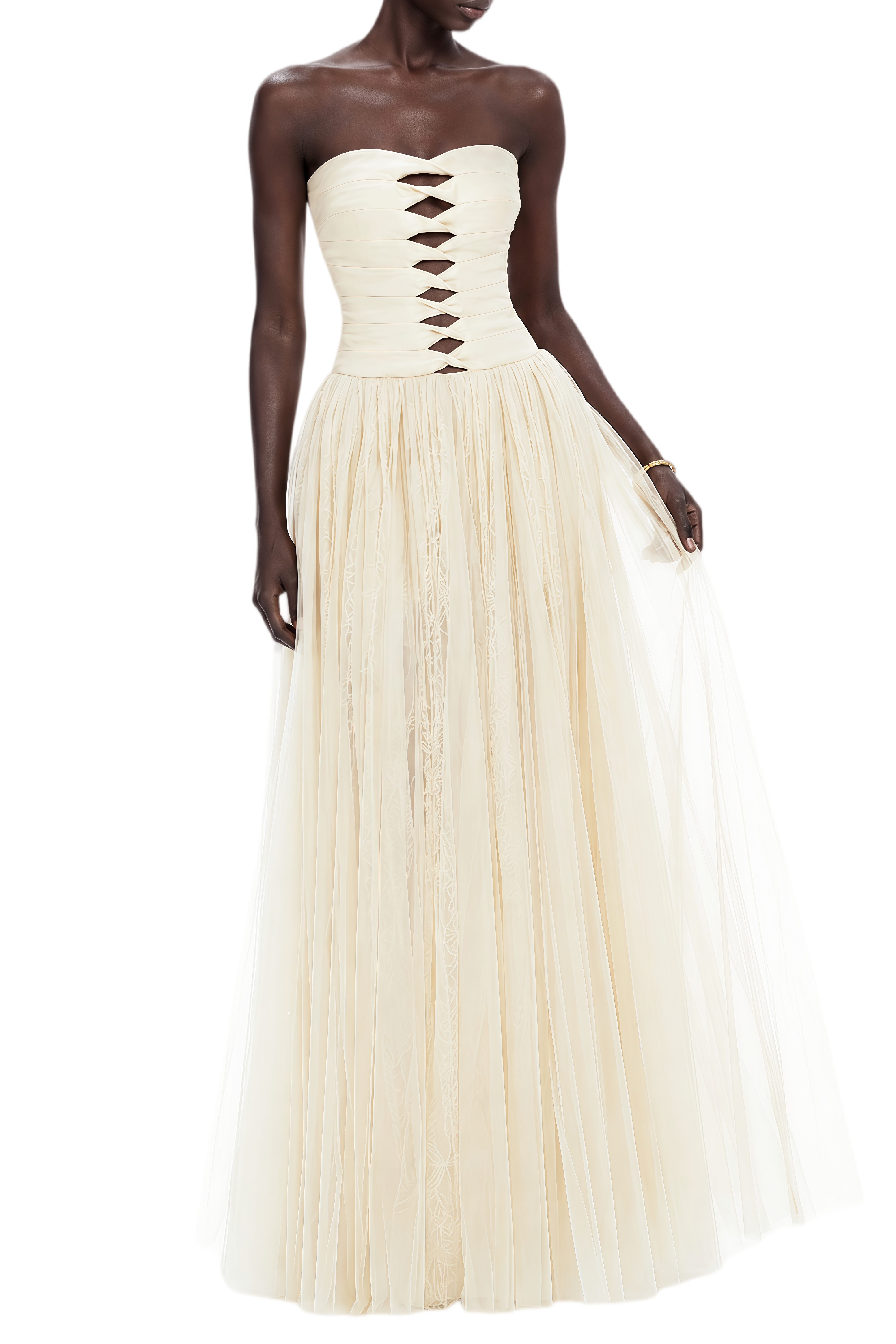 Isolde Ivory Sleeveless Ruched Maxi Dress