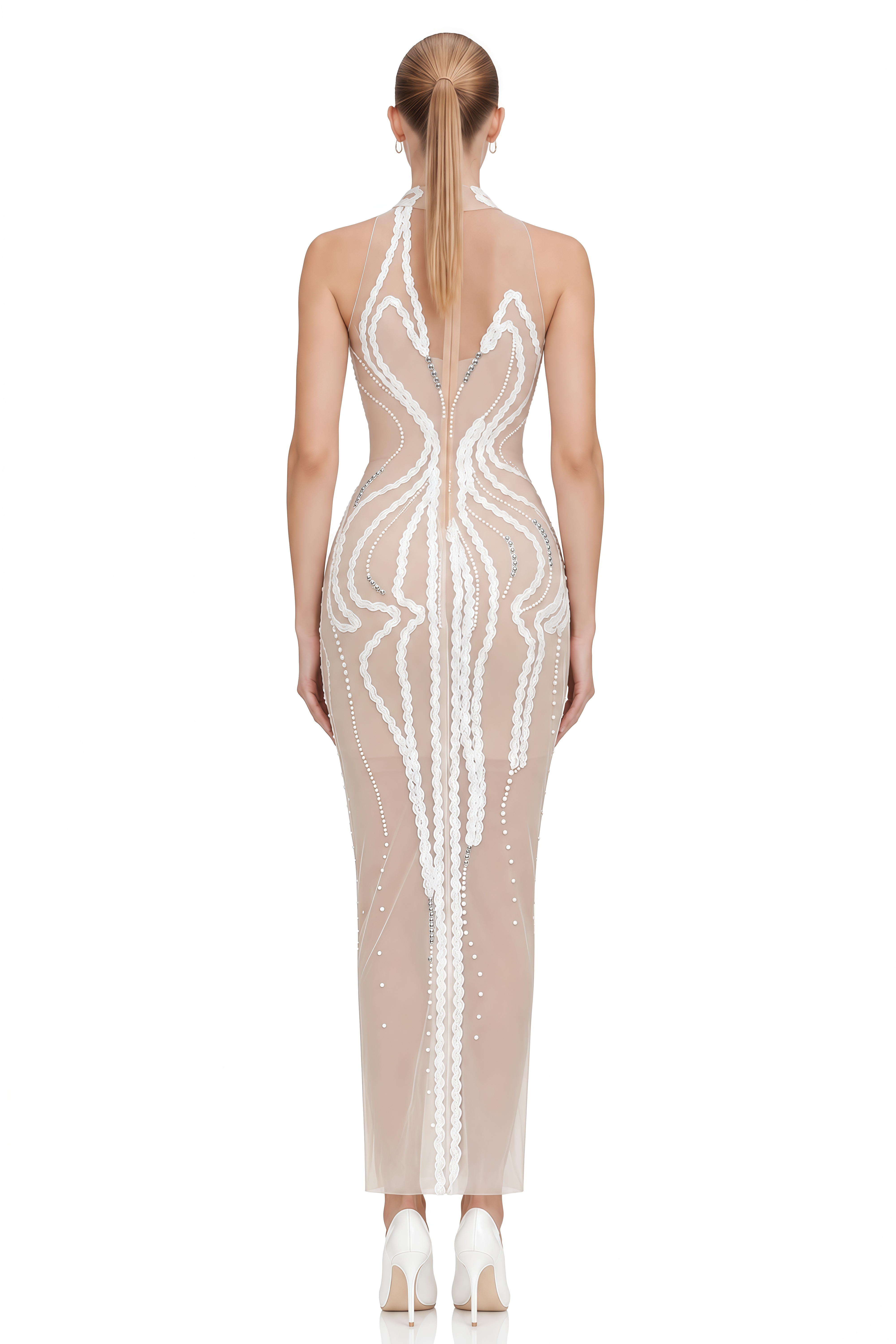 Ophelia White Sleeveless Embellished Maxi Dress