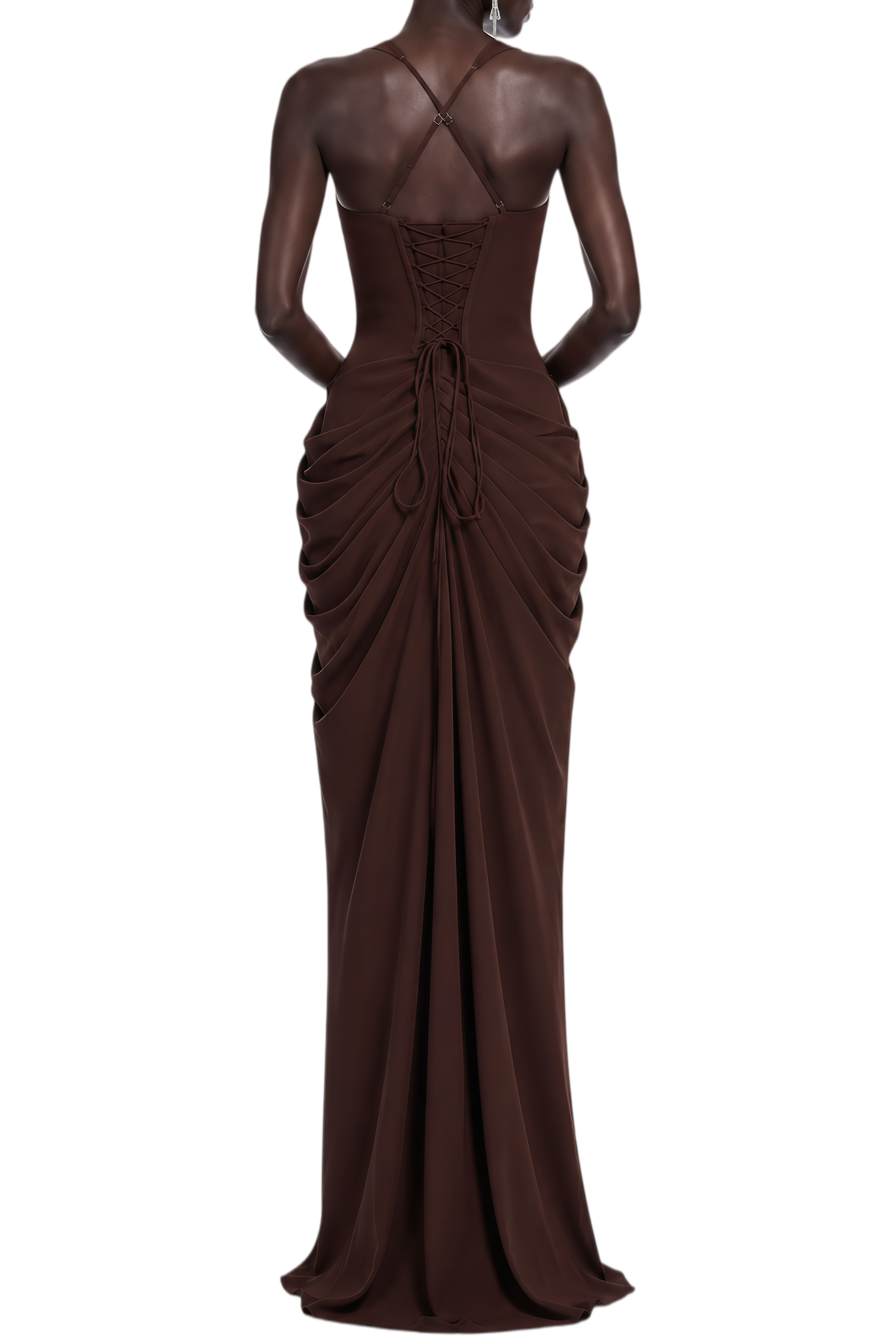 Rosamund Brown Sleeveless Ruched Maxi Dress