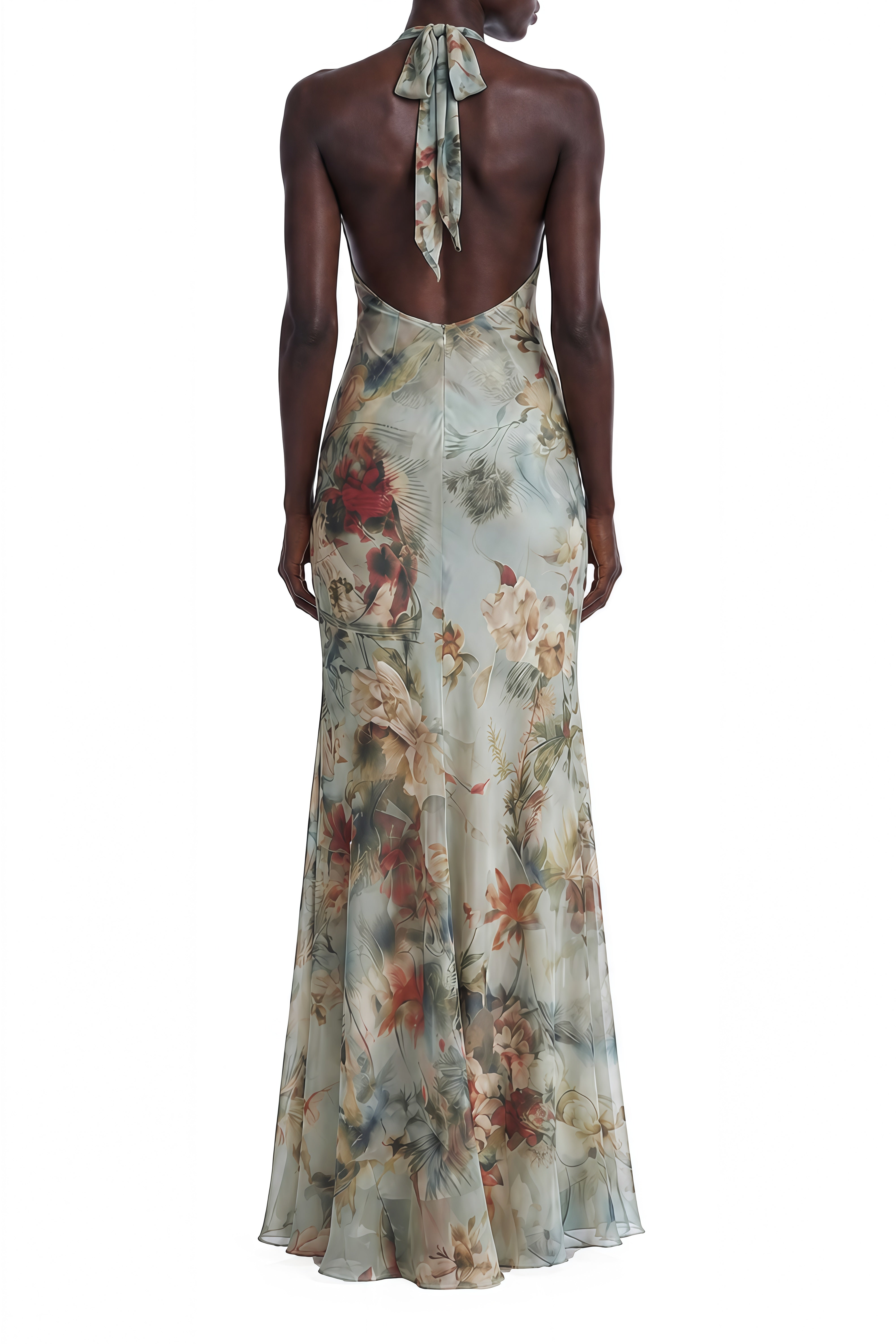 Serenity Green Floral Print Ruched Maxi Dress