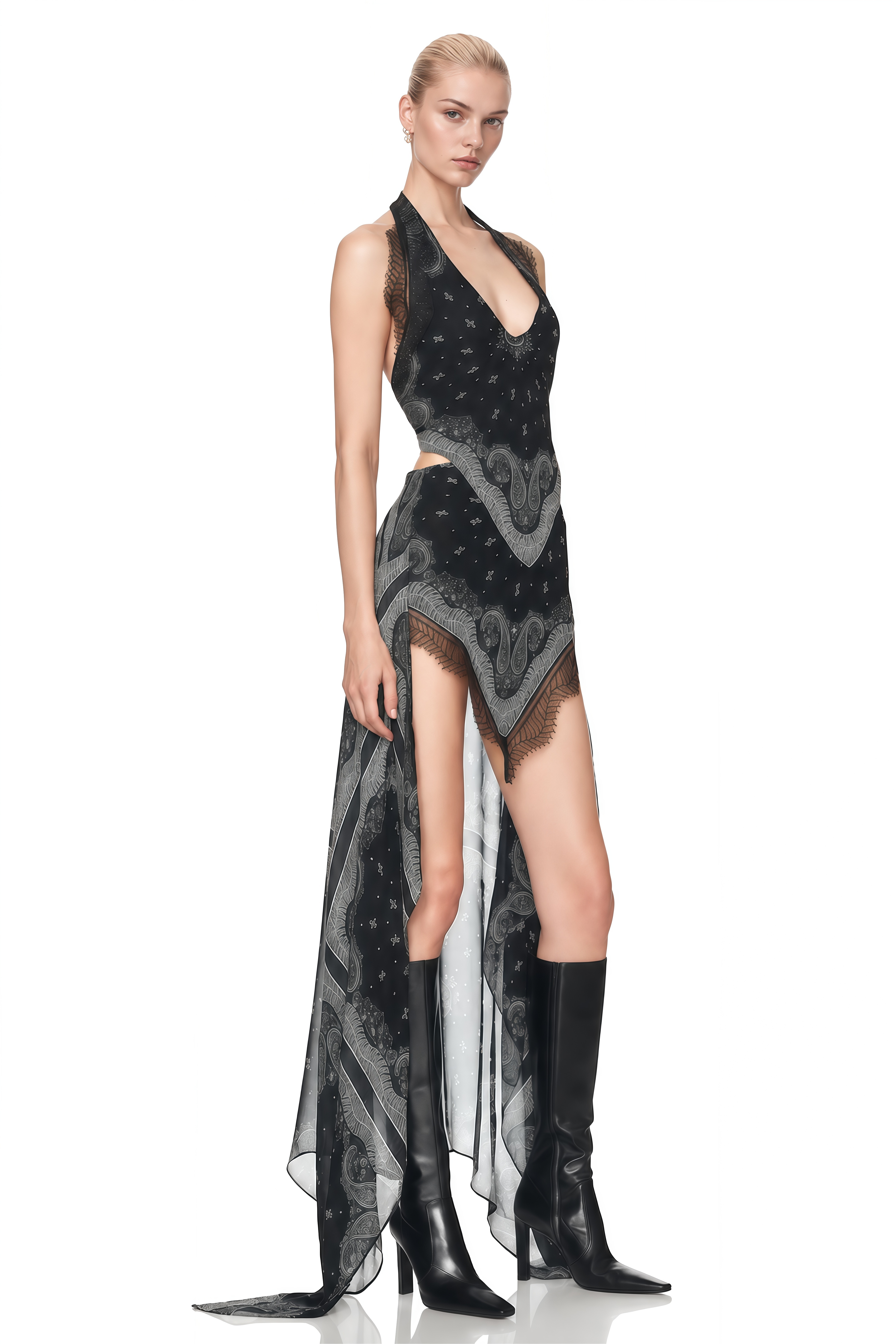 Aurelia Black Halterneck Lace Mini Dress