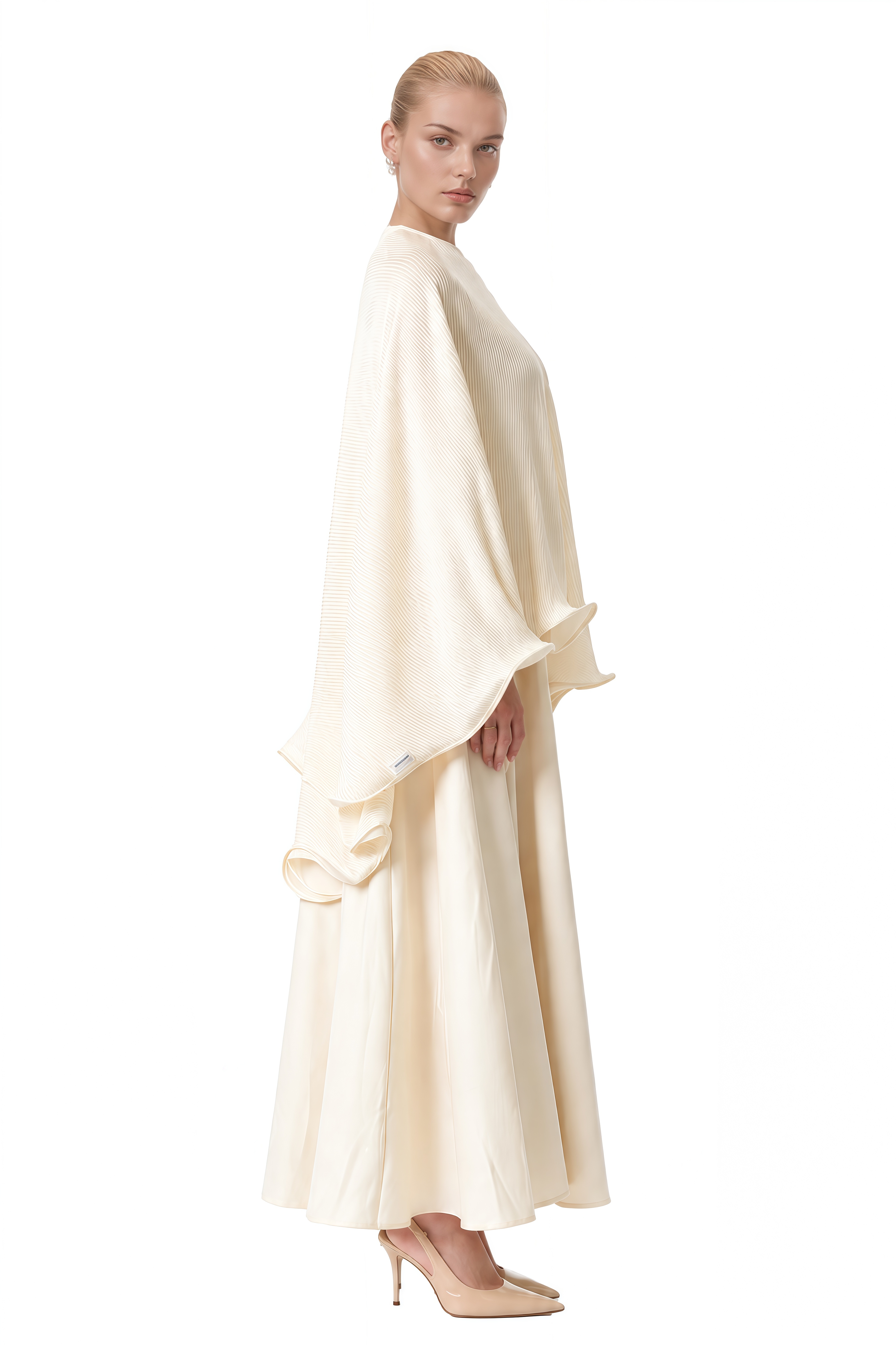 Aurora Neutral Cape Ruffled Top & Maxi Dress Set