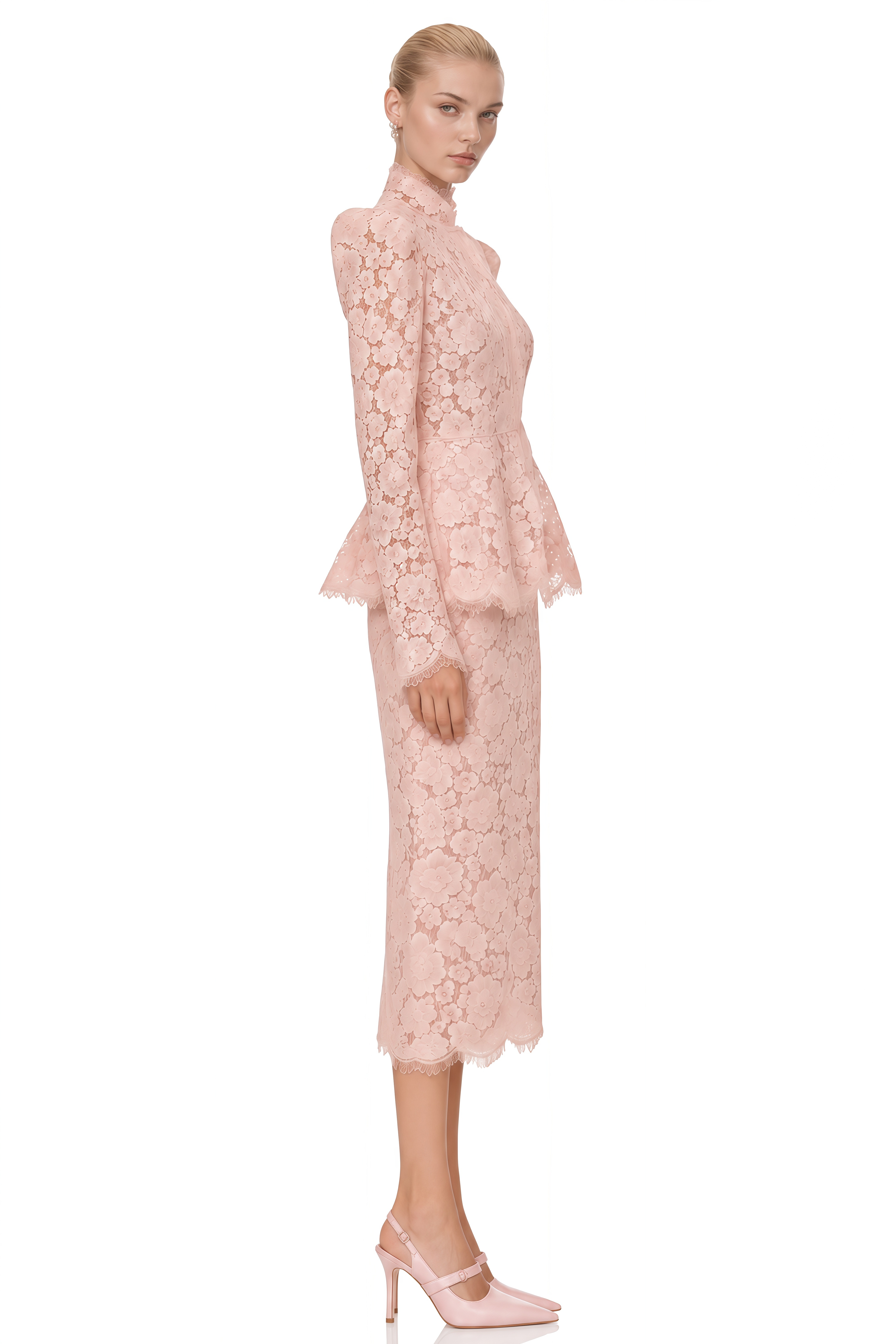 Eira Pink Turtleneck Lace Top & Skirt Set
