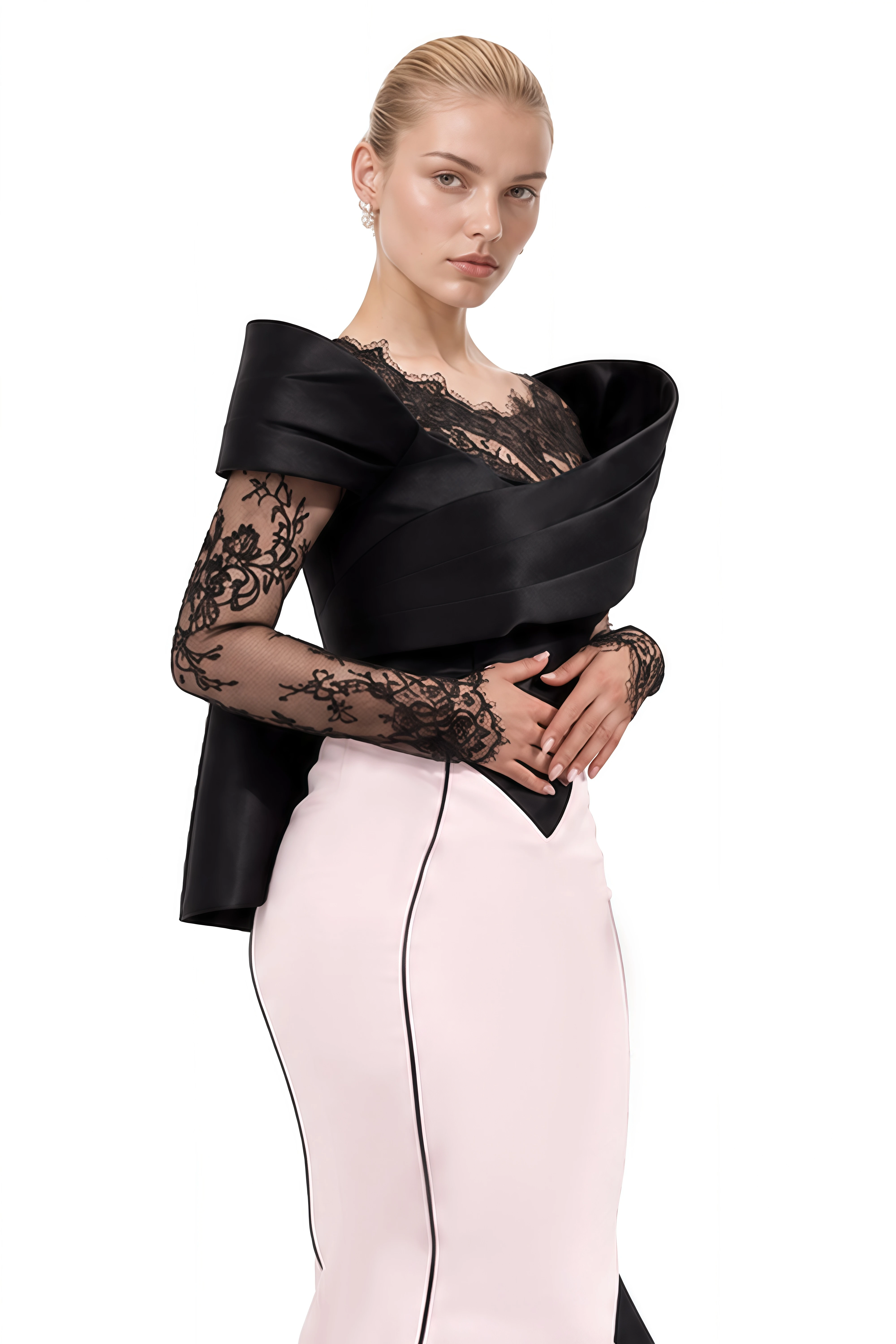 Eloise Color Block Lace Bow Maxi Dress