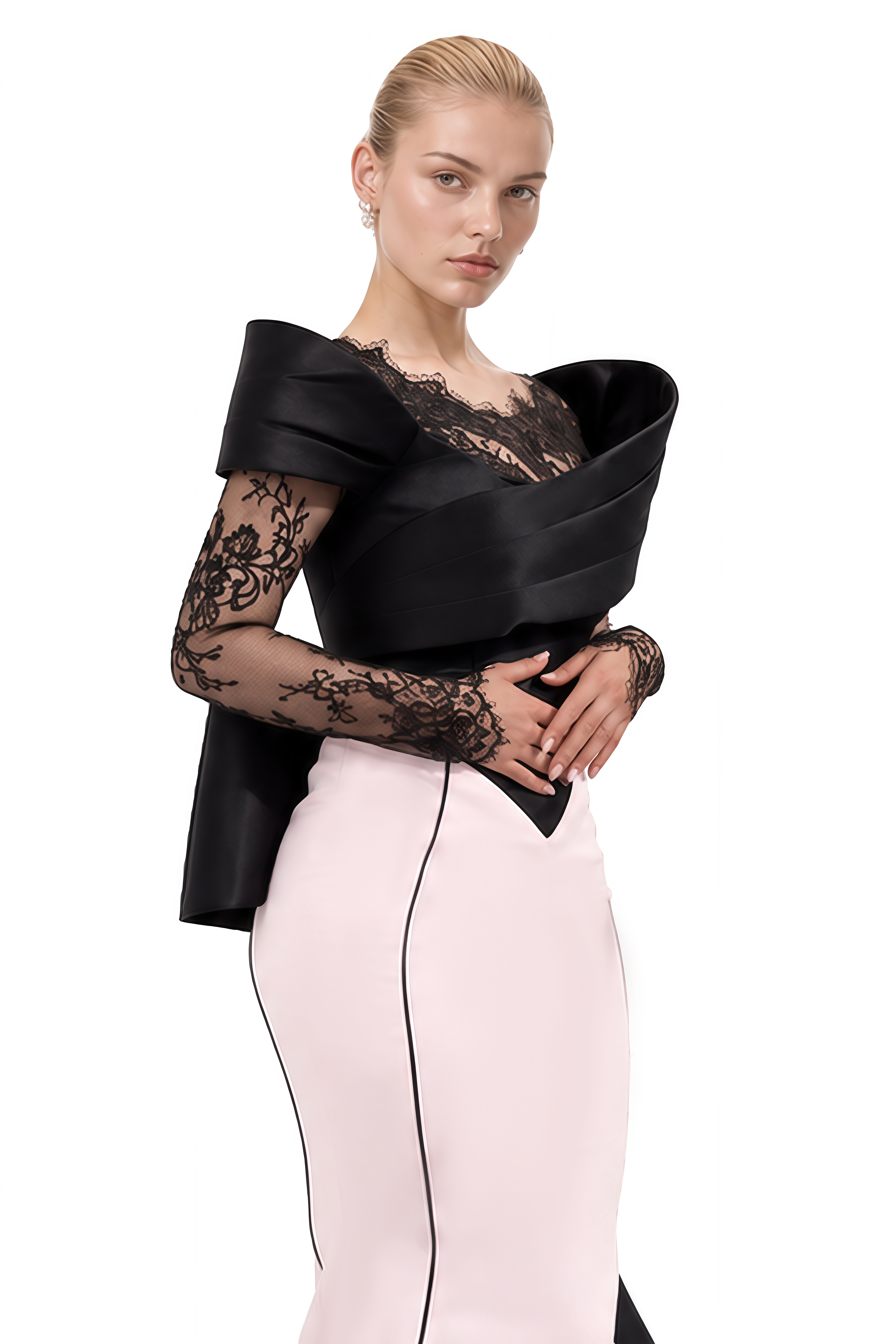 Eloise Color Block Lace Bow Maxi Dress
