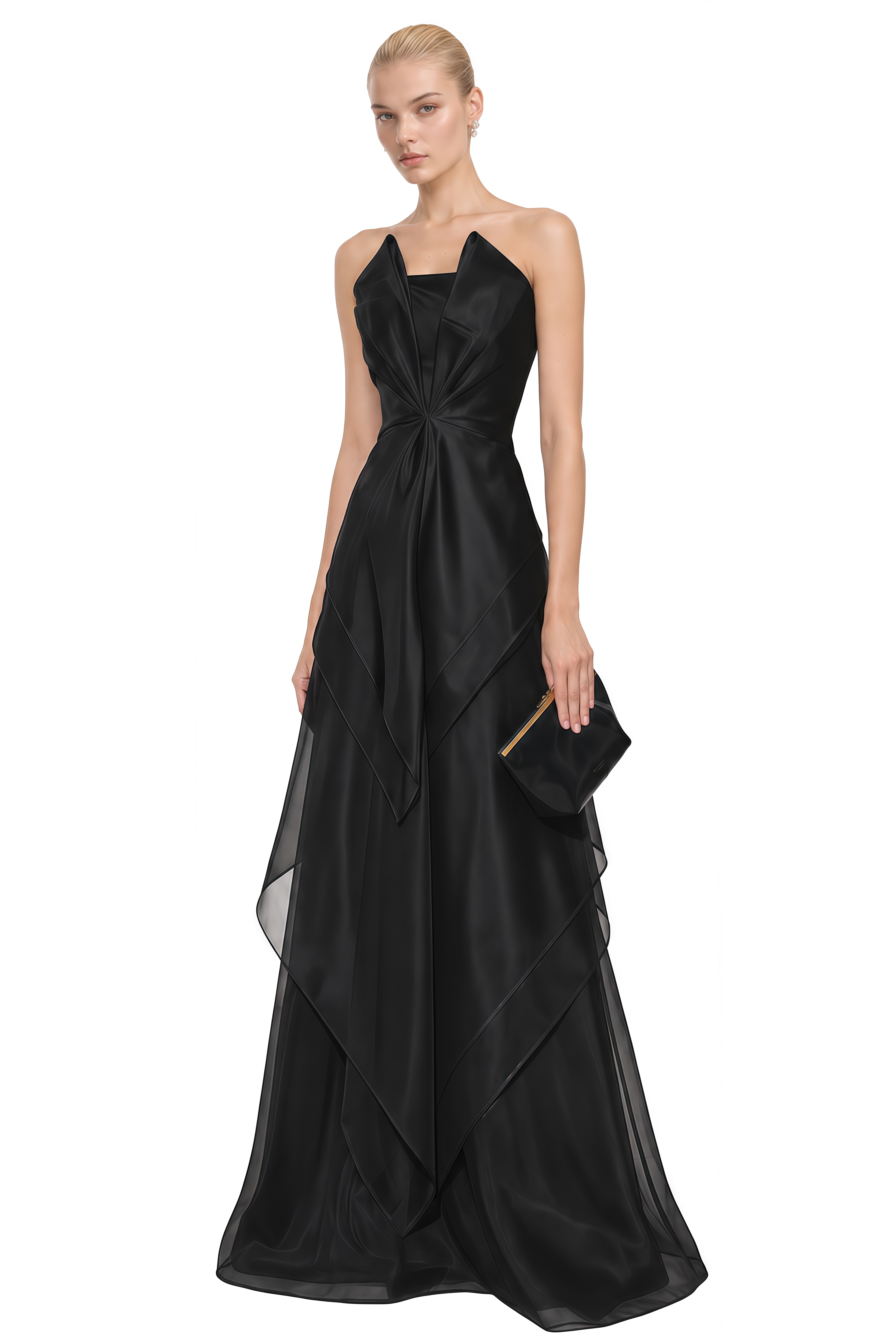 Liora Black Strapless Asymmetrical Maxi Dress