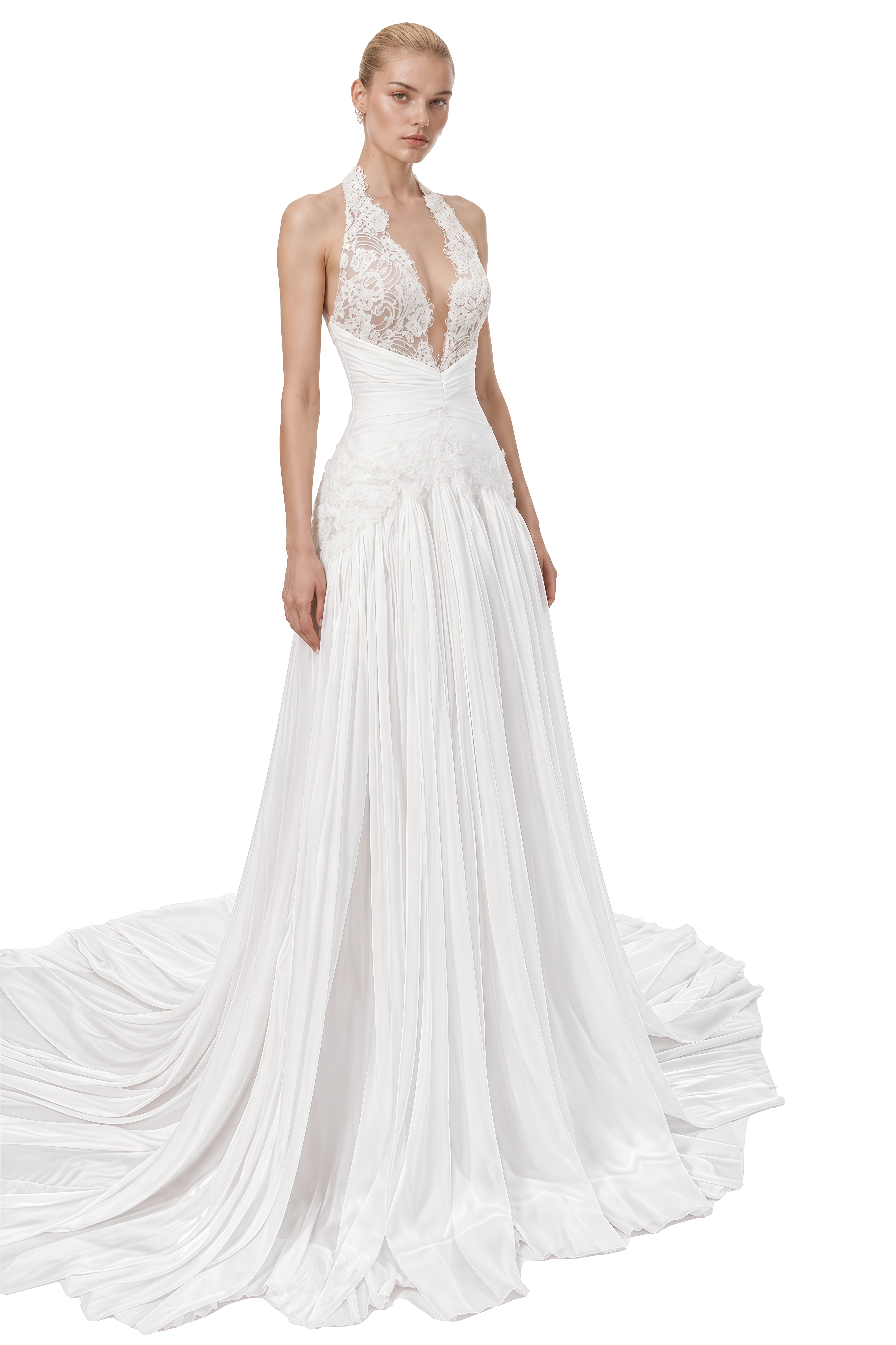 Nerissa White Halterneck Lace Maxi Dress