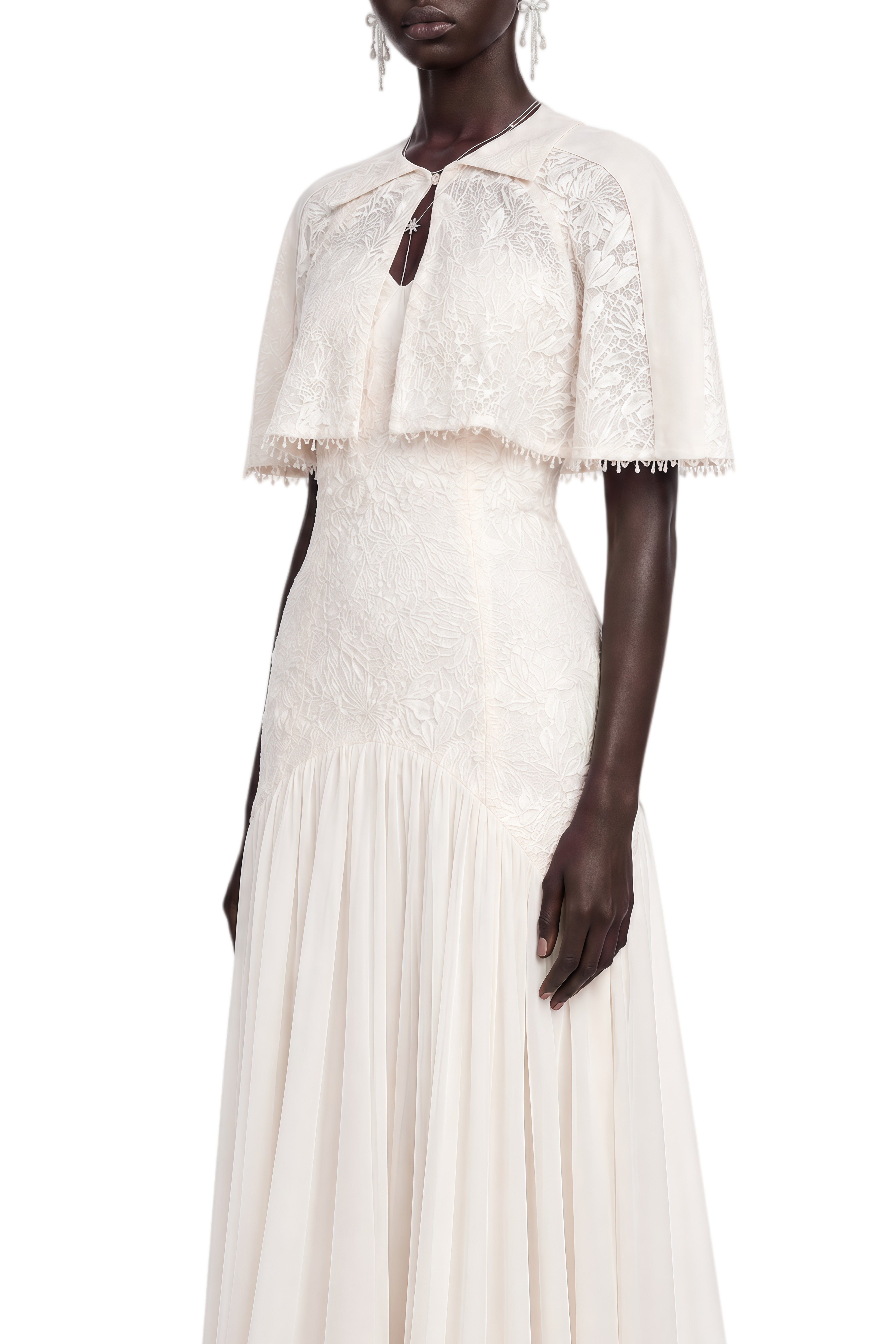 Elaine Neutral Cut-Out Lace Shawl & Dress Set