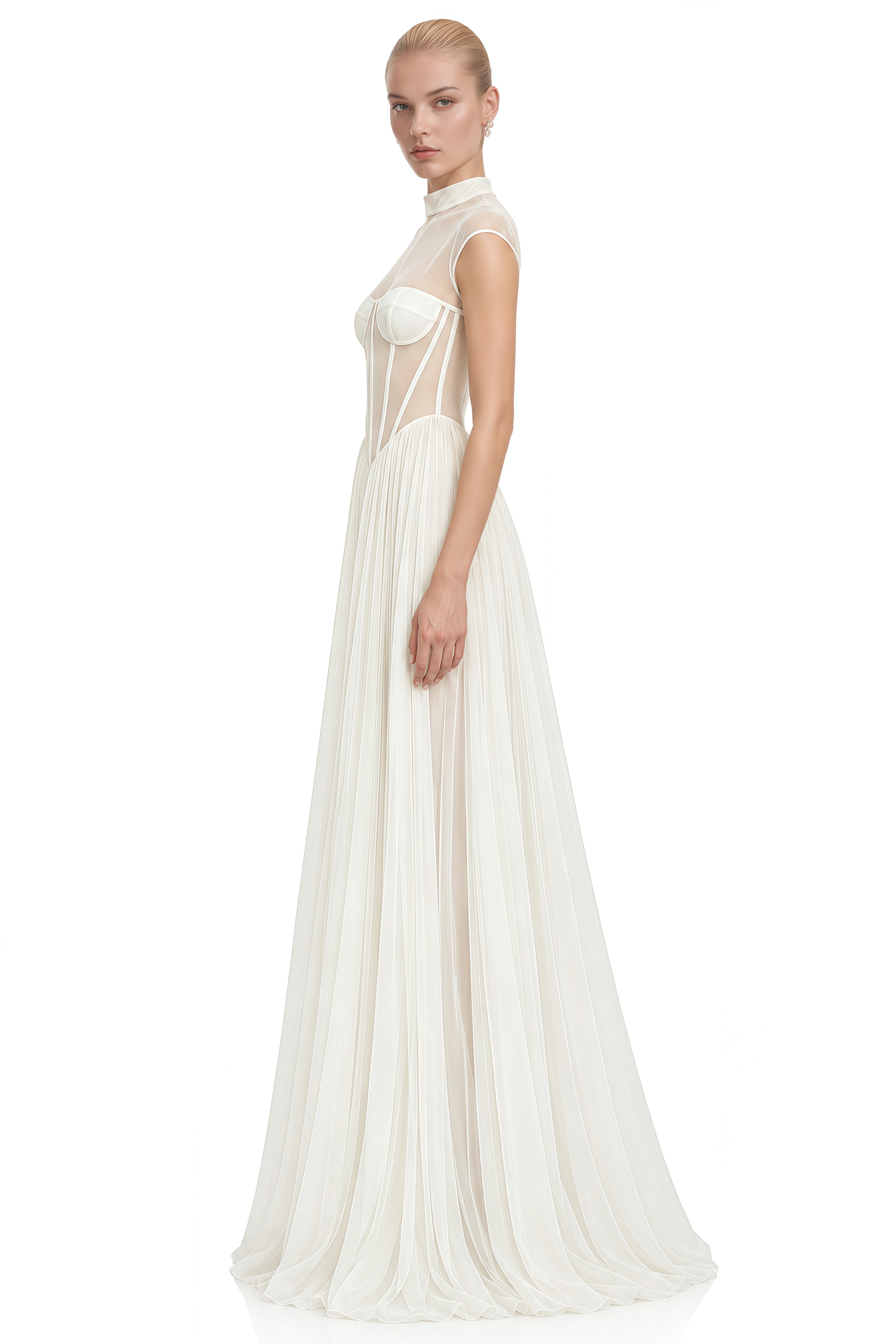 Nova White Turtleneck Pleated Maxi Dress