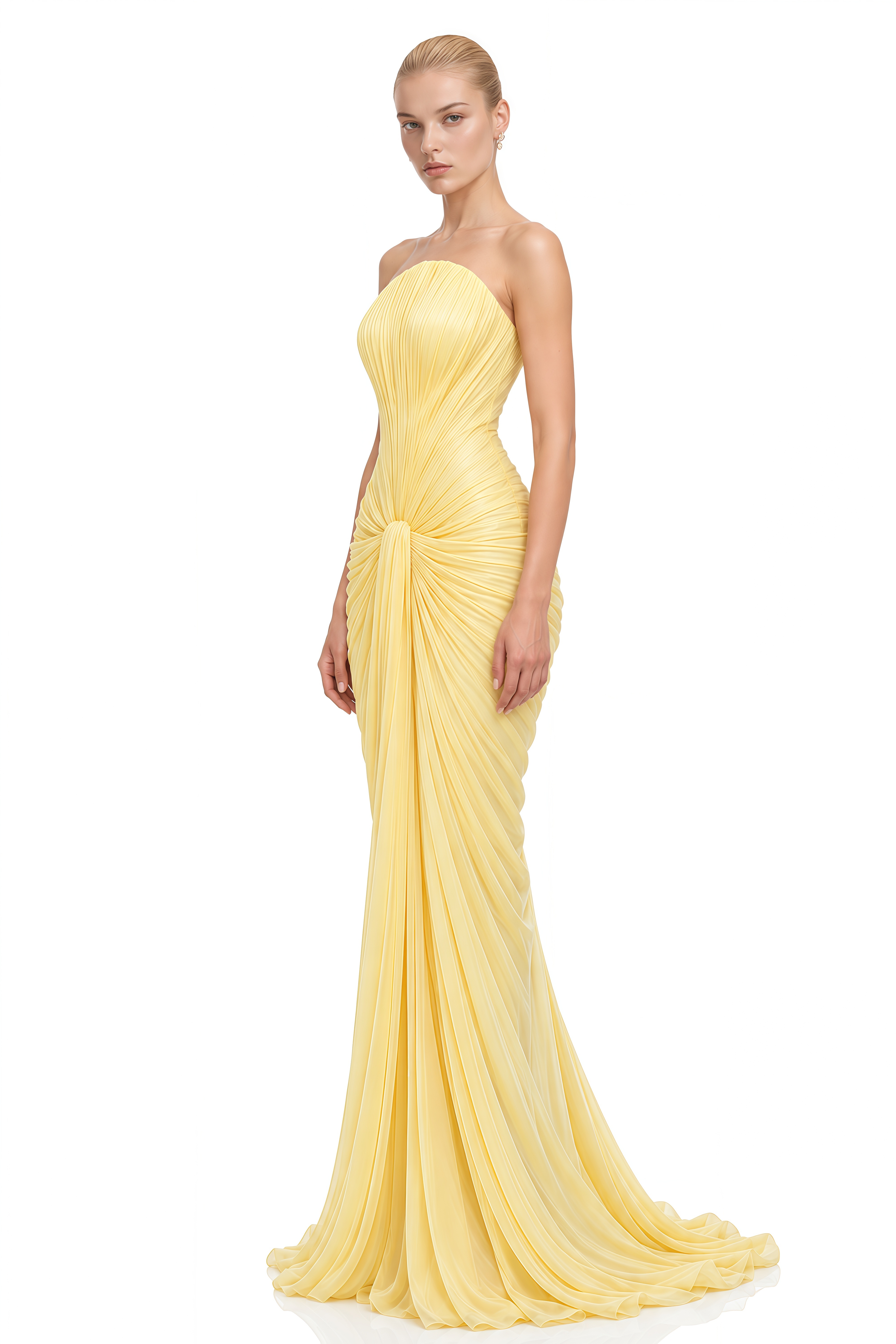Elowen Yellow Strapless Draped Maxi Dress