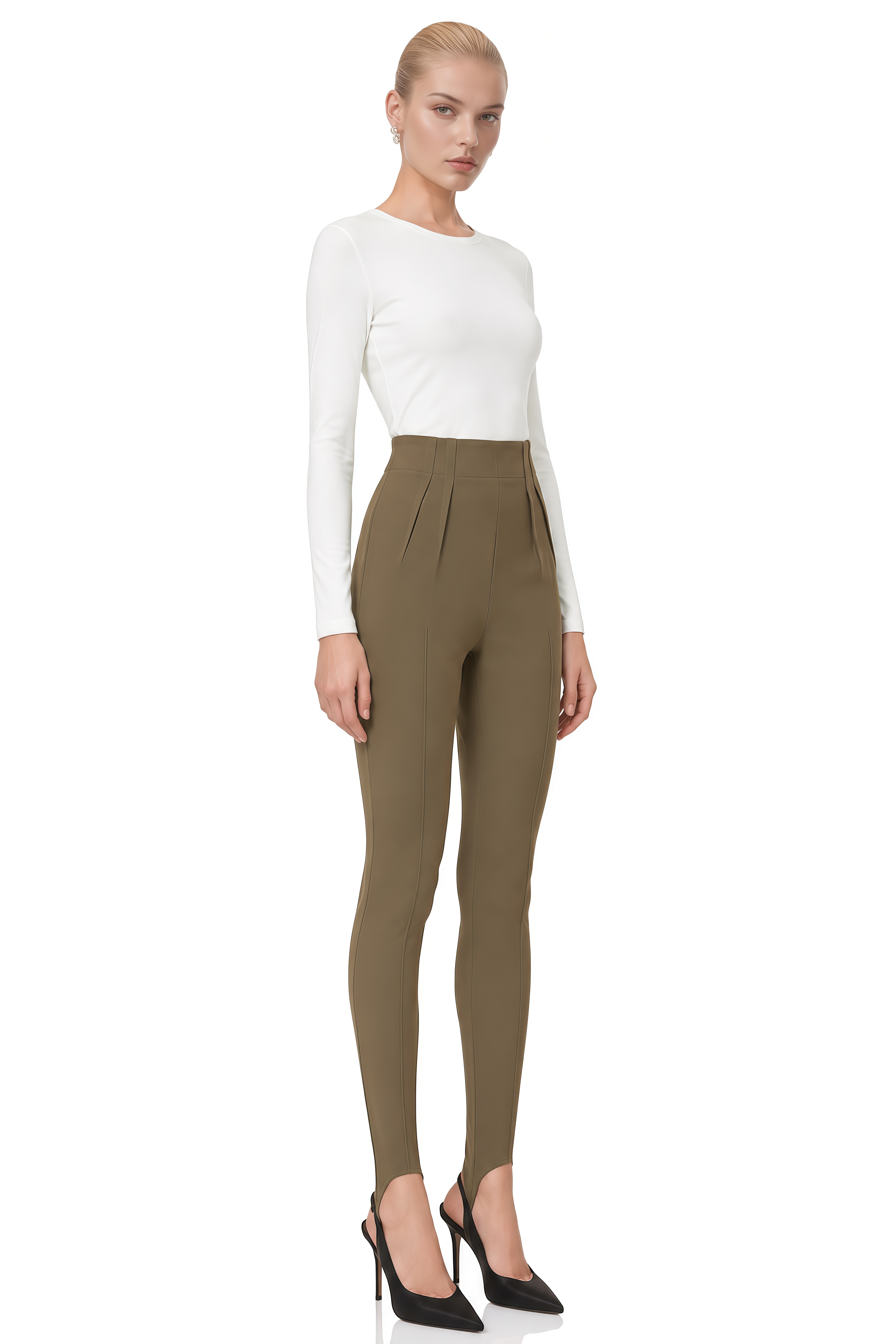Linnea Khaki High-Waisted Pleated Trousers
