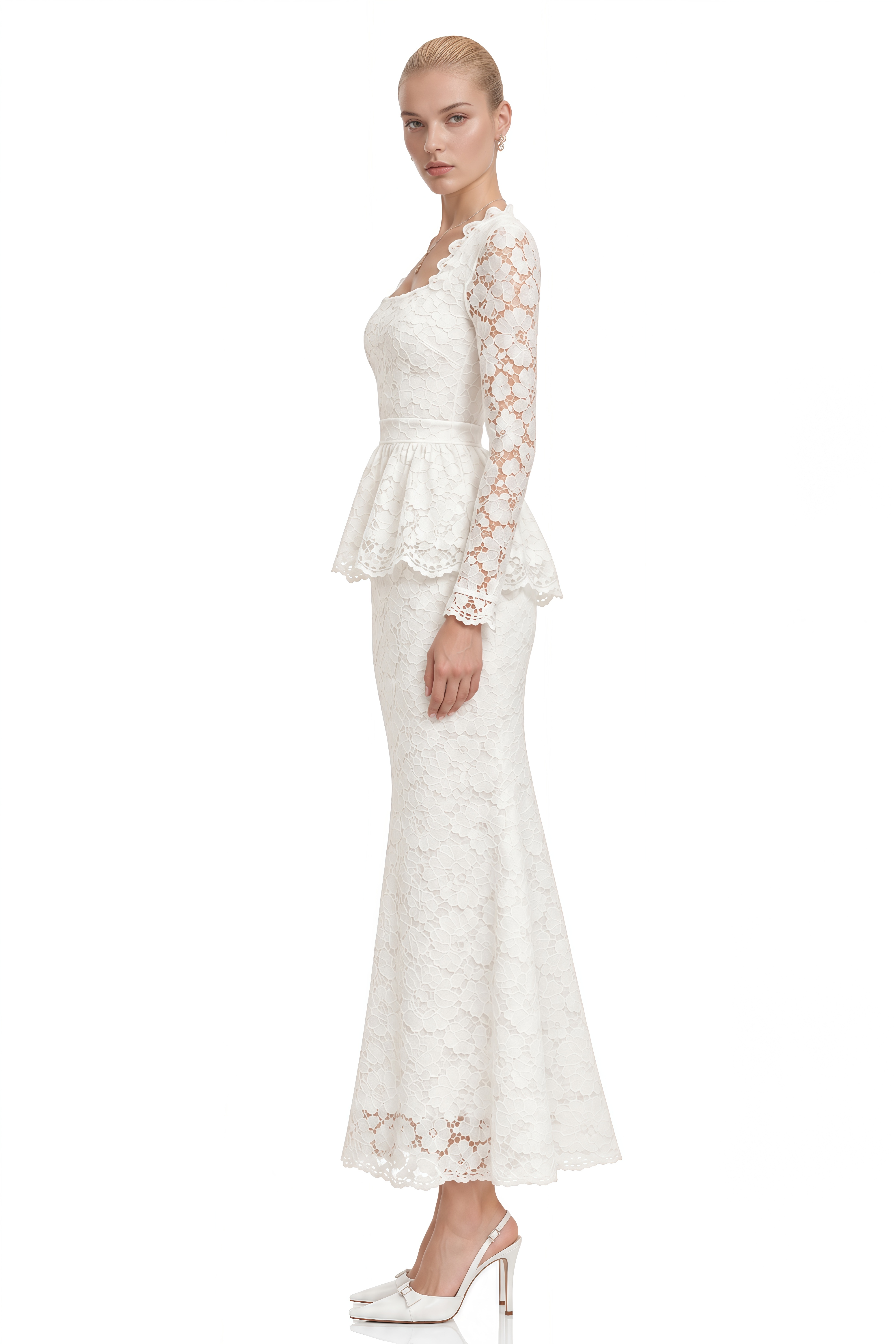 Gigi White Floral Lace Scalloped Top & Skirt Set