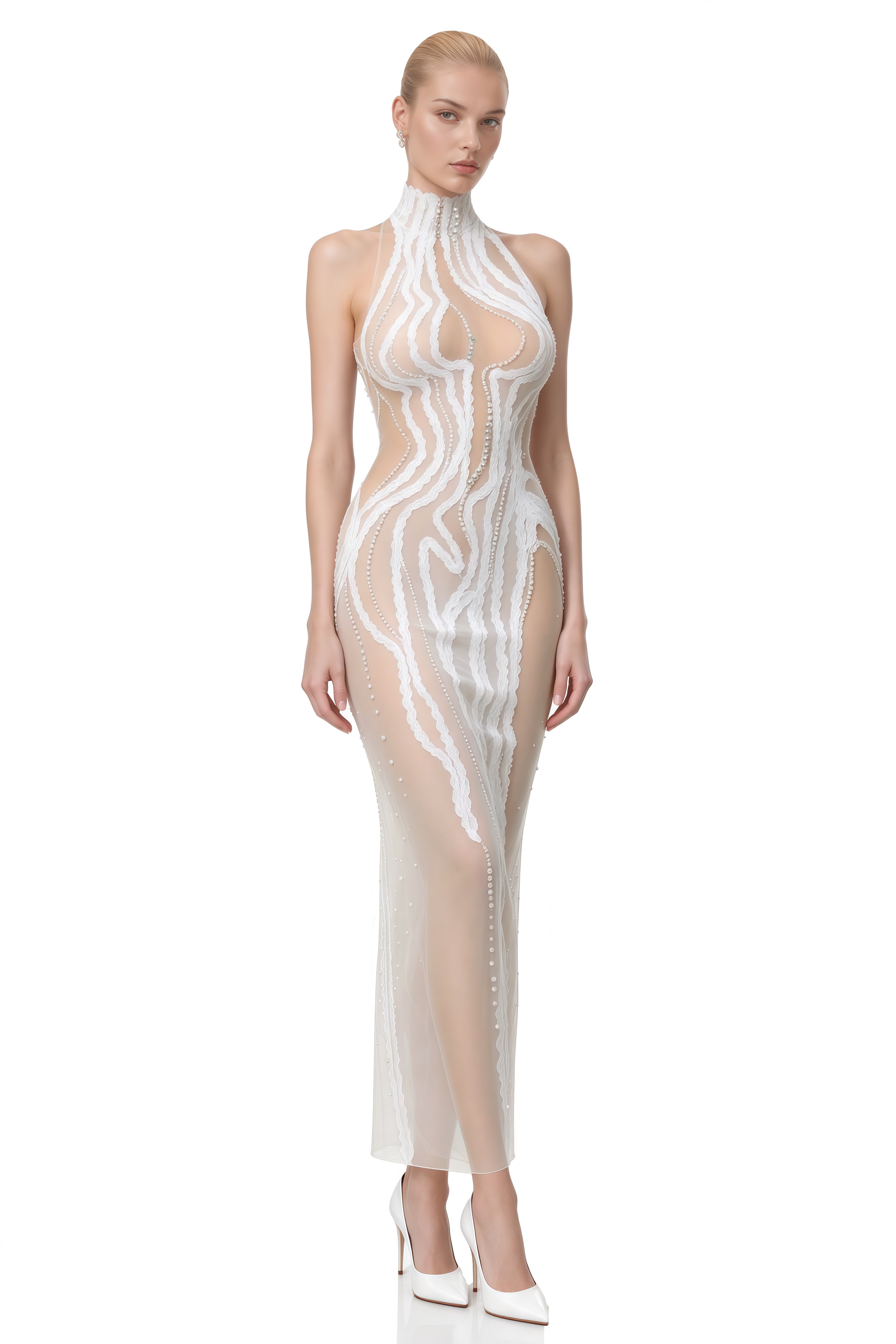 Ophelia White Sleeveless Embellished Maxi Dress