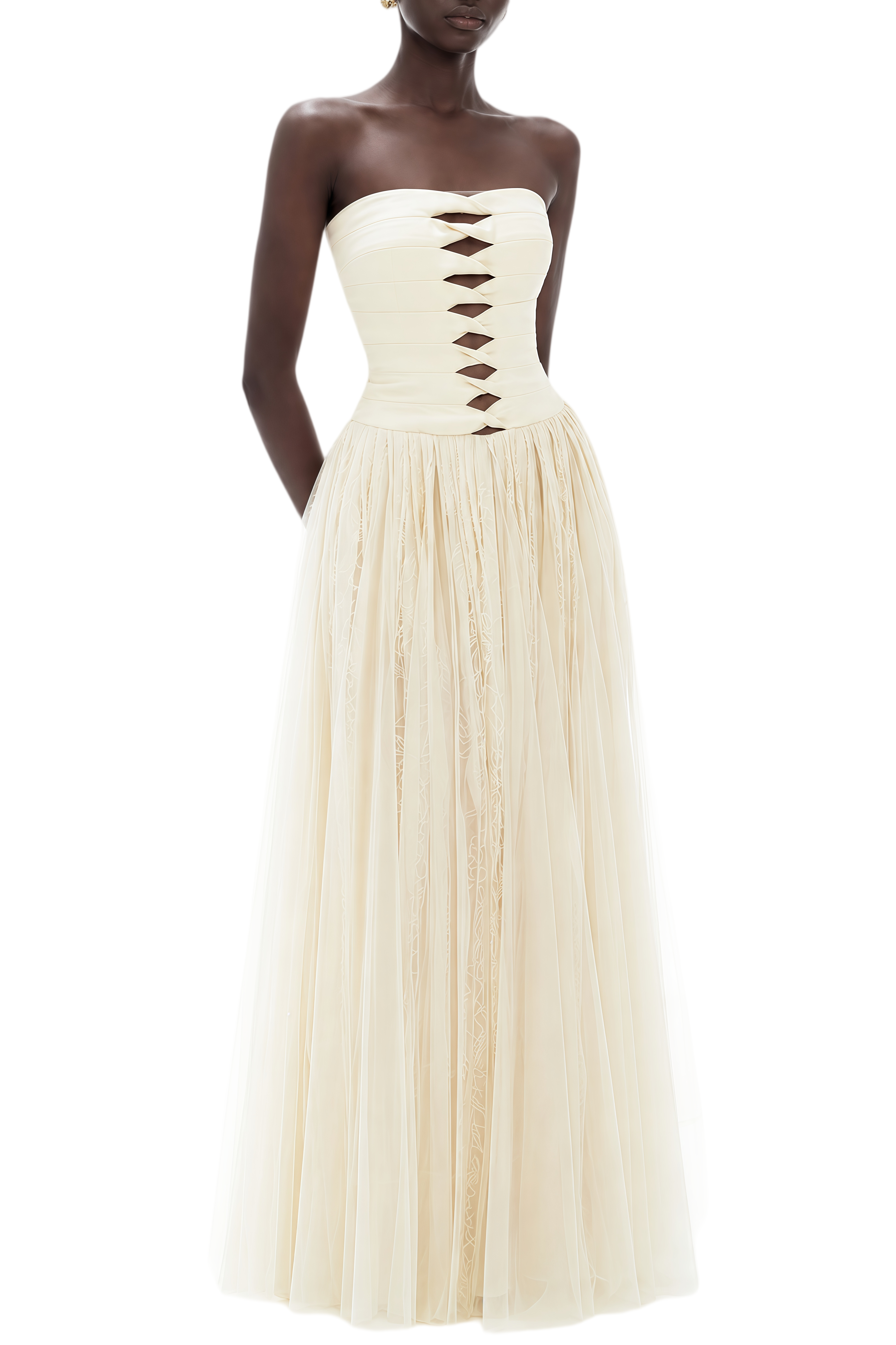 Isolde Ivory Sleeveless Ruched Maxi Dress