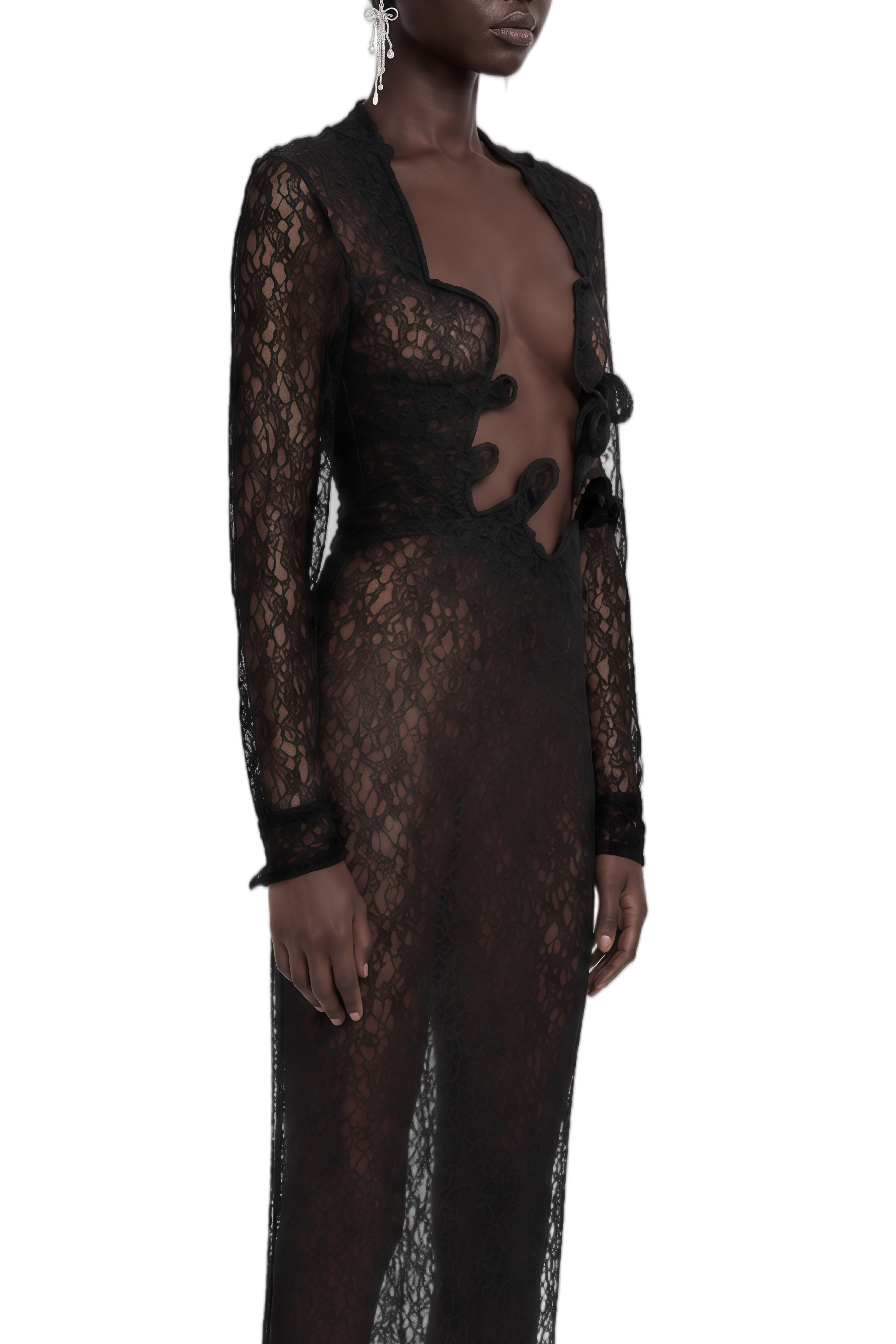 Portia Black Long Sleeves Lace Maxi Dress