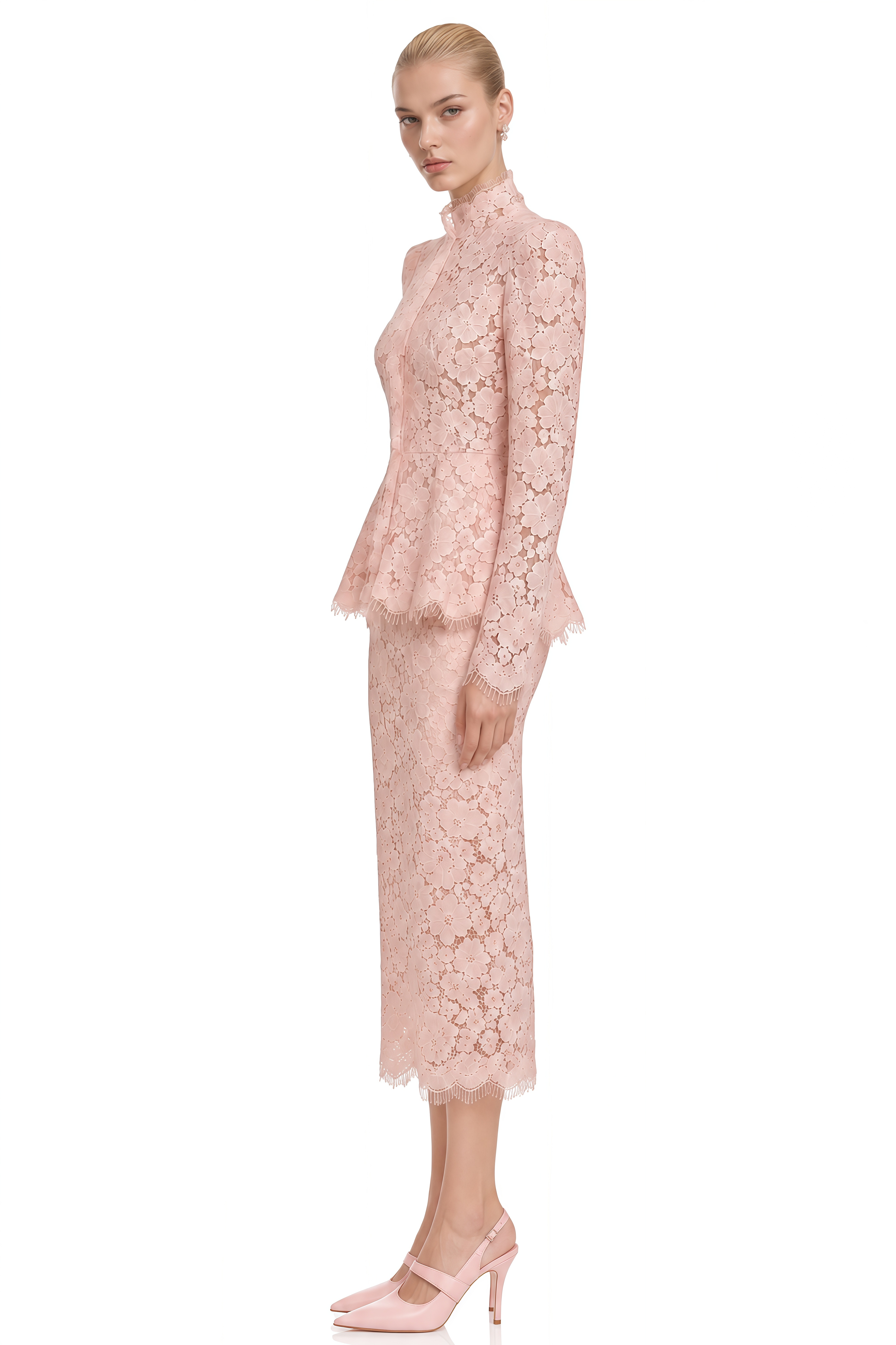 Eira Pink Turtleneck Lace Top & Skirt Set
