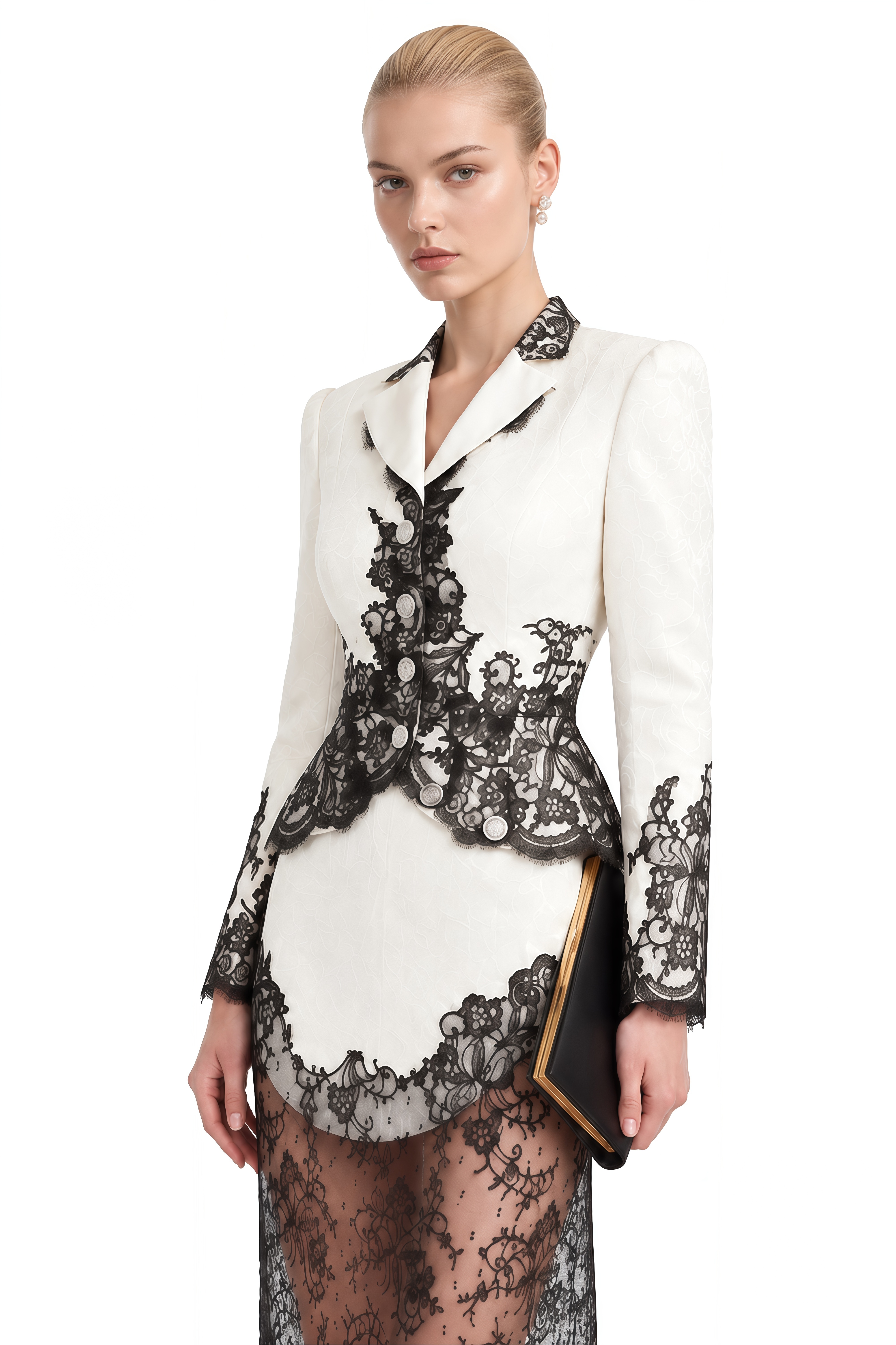 Madeline Color Block Long Sleeves Lace Jacket & Skirt Set