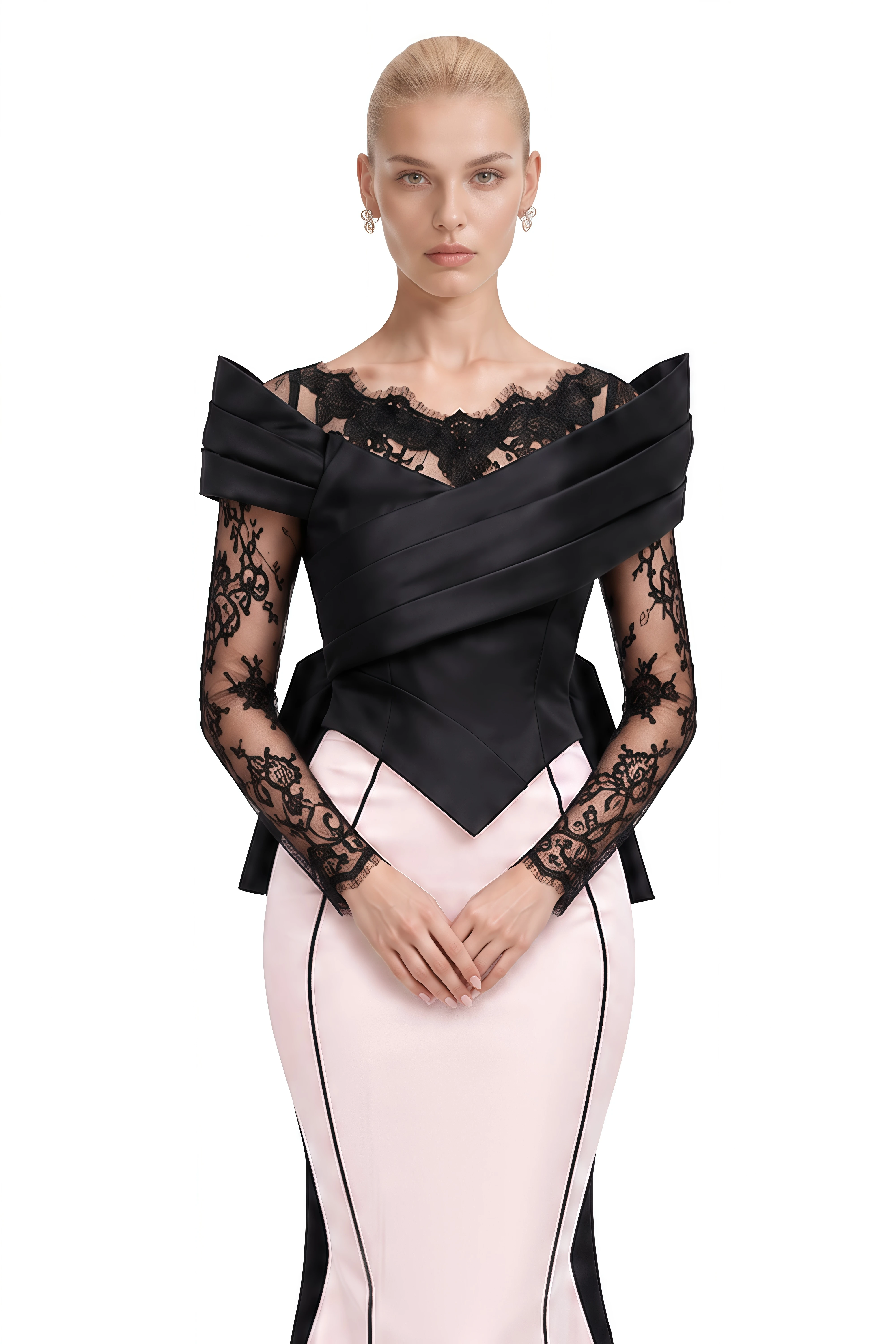 Eloise Color Block Lace Bow Maxi Dress