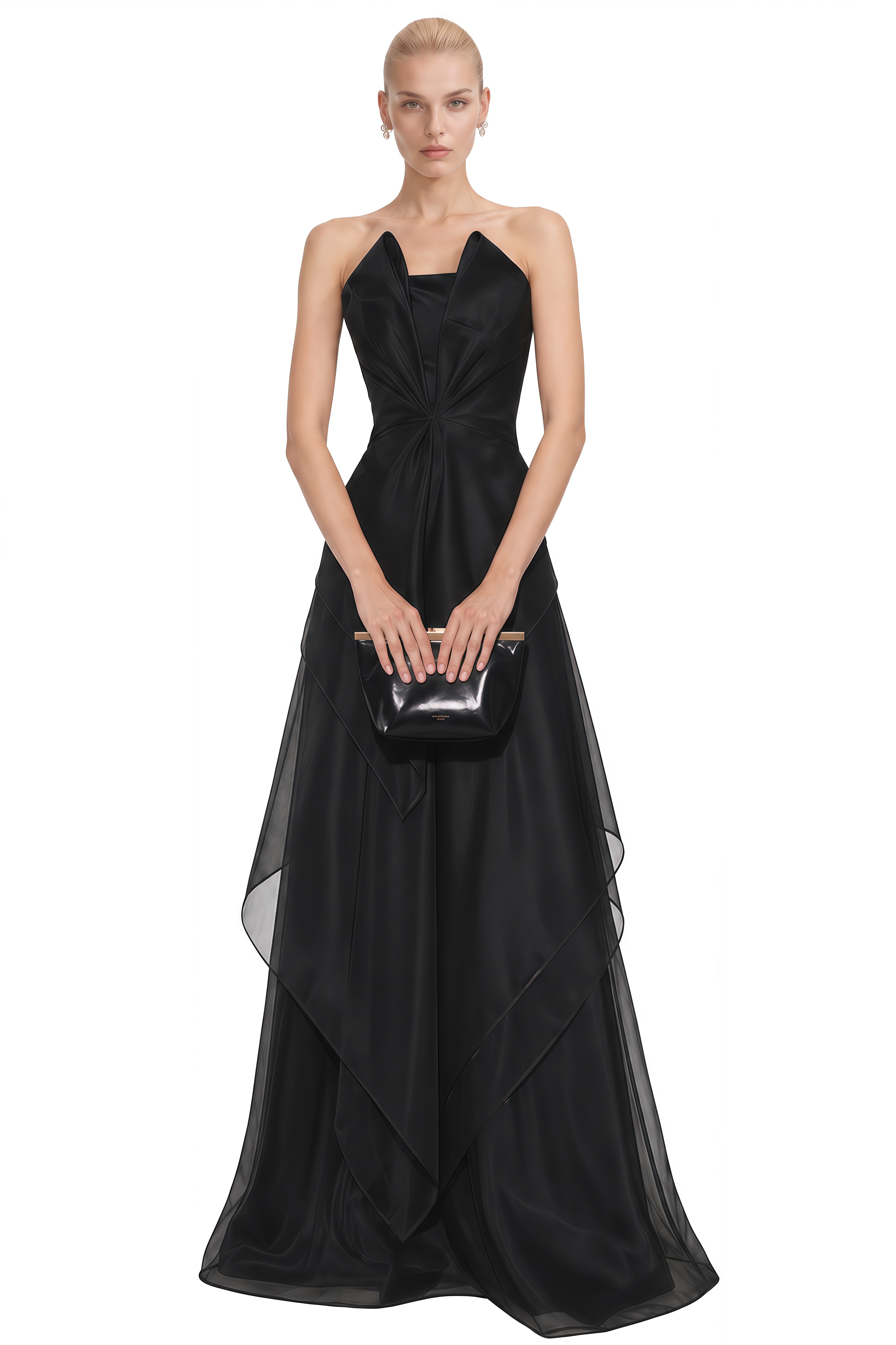 Liora Black Strapless Asymmetrical Maxi Dress