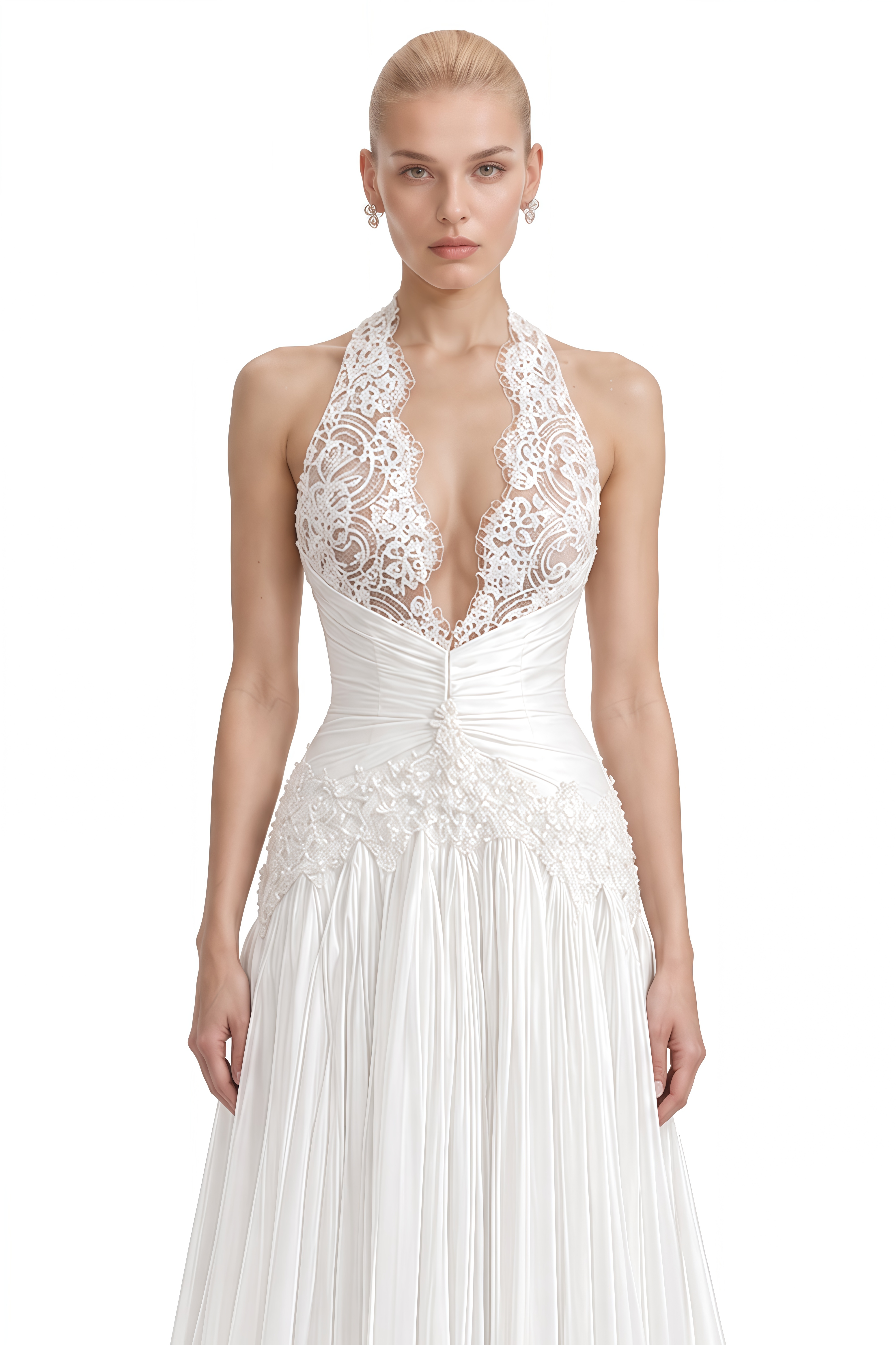 Nerissa White Halterneck Lace Maxi Dress