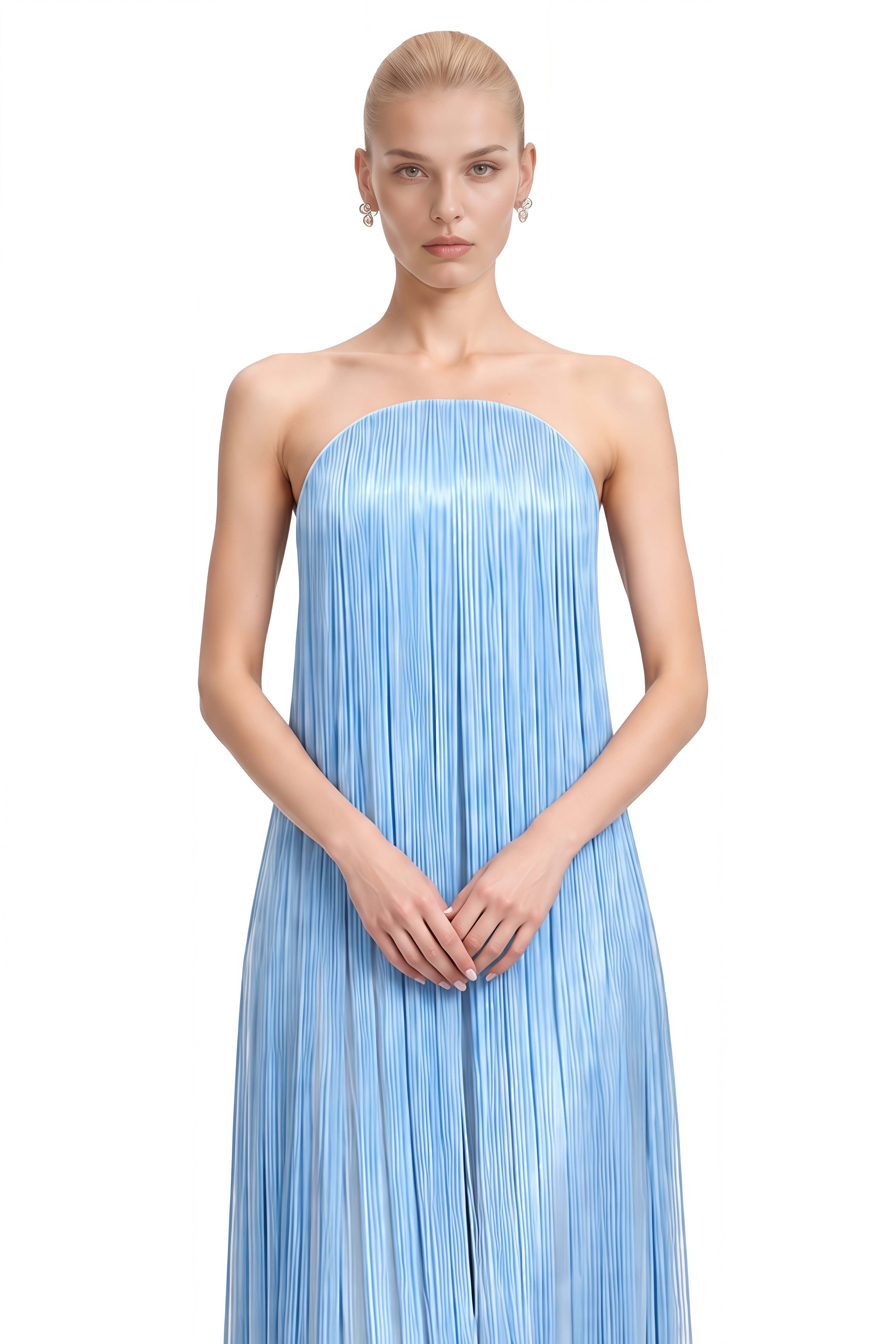 Belle Blue Strapless Fringe Maxi Dress