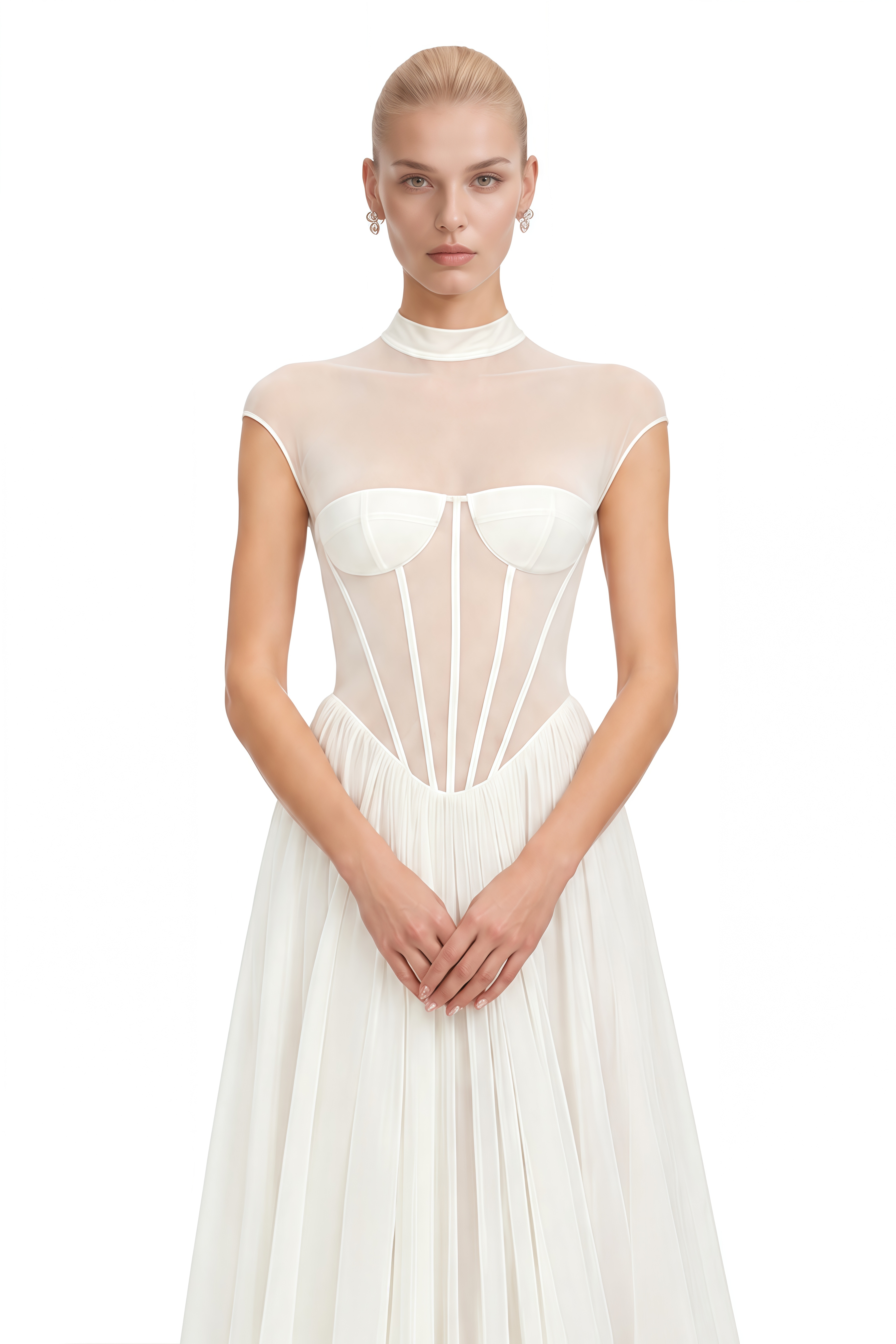 Nova White Turtleneck Pleated Maxi Dress