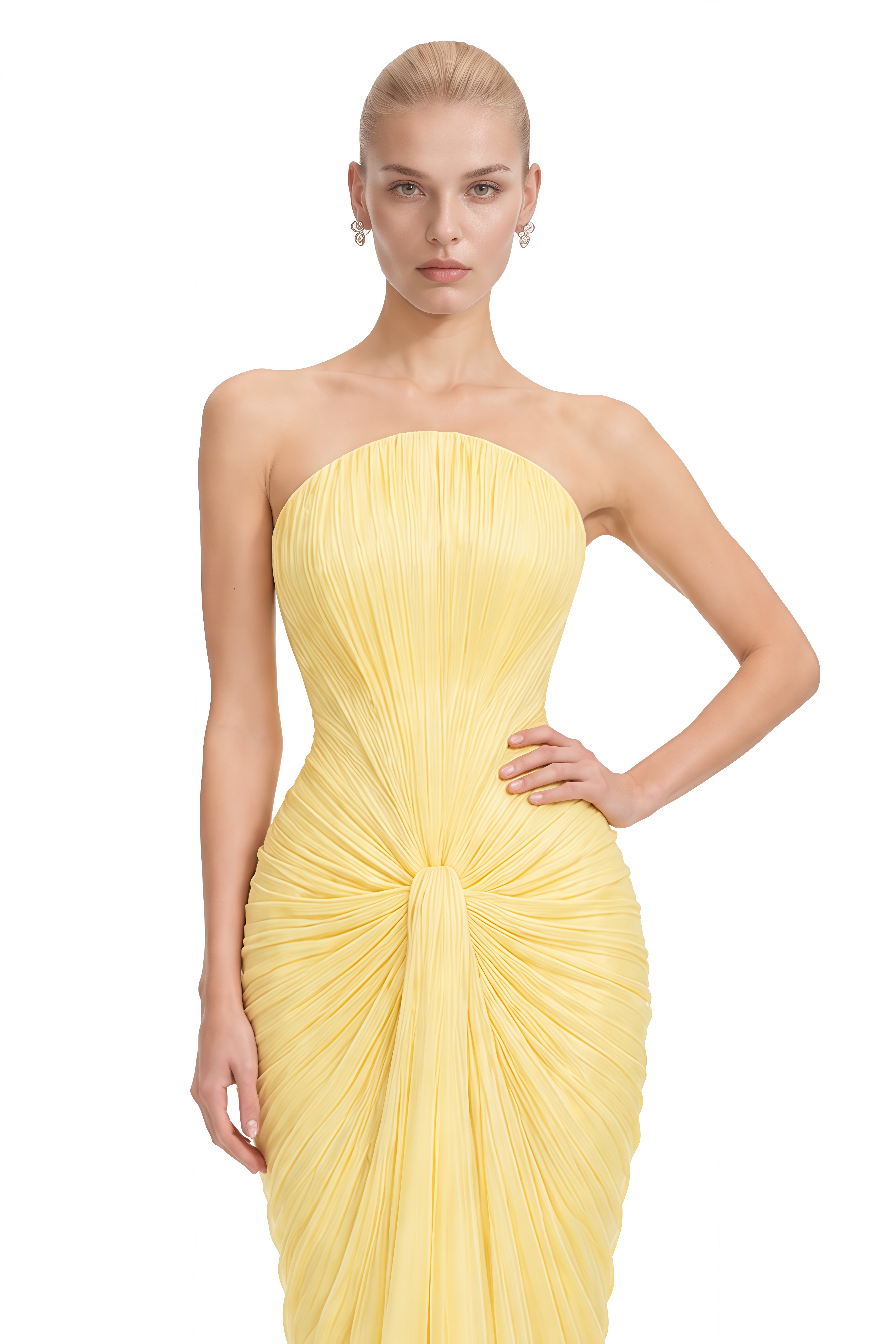 Elowen Yellow Strapless Draped Maxi Dress