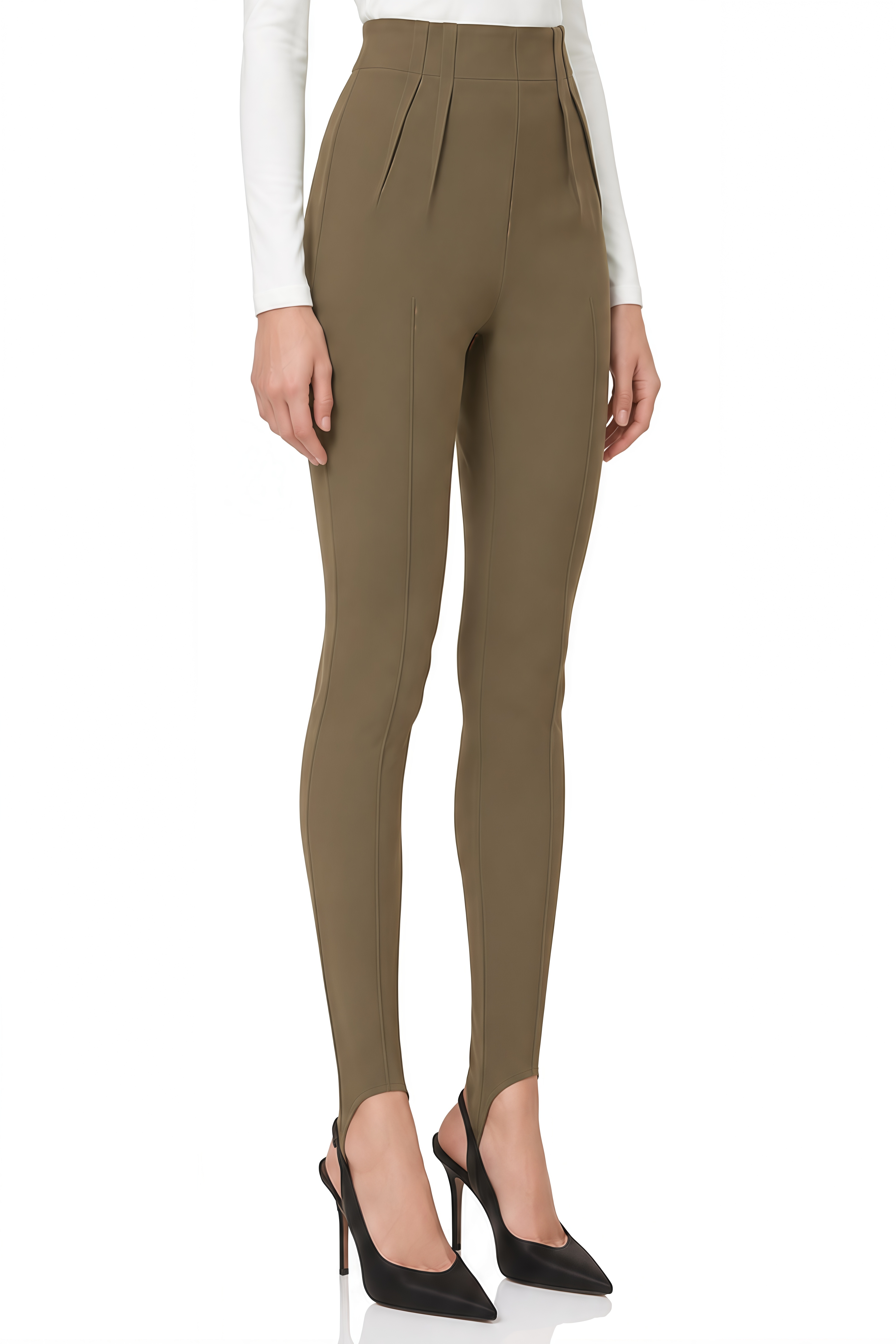 Linnea Khaki High-Waisted Pleated Trousers