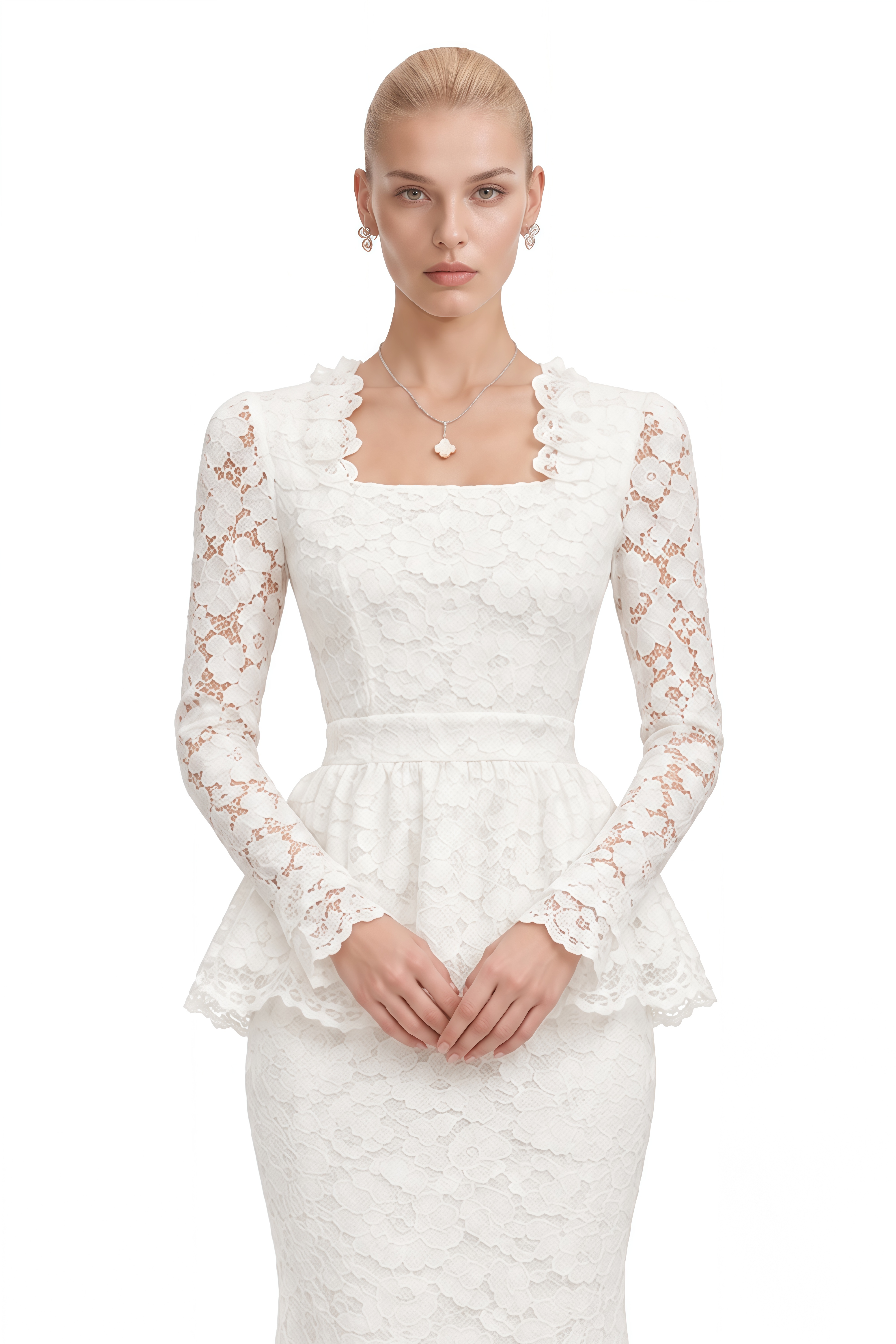 Gigi White Floral Lace Scalloped Top & Skirt Set