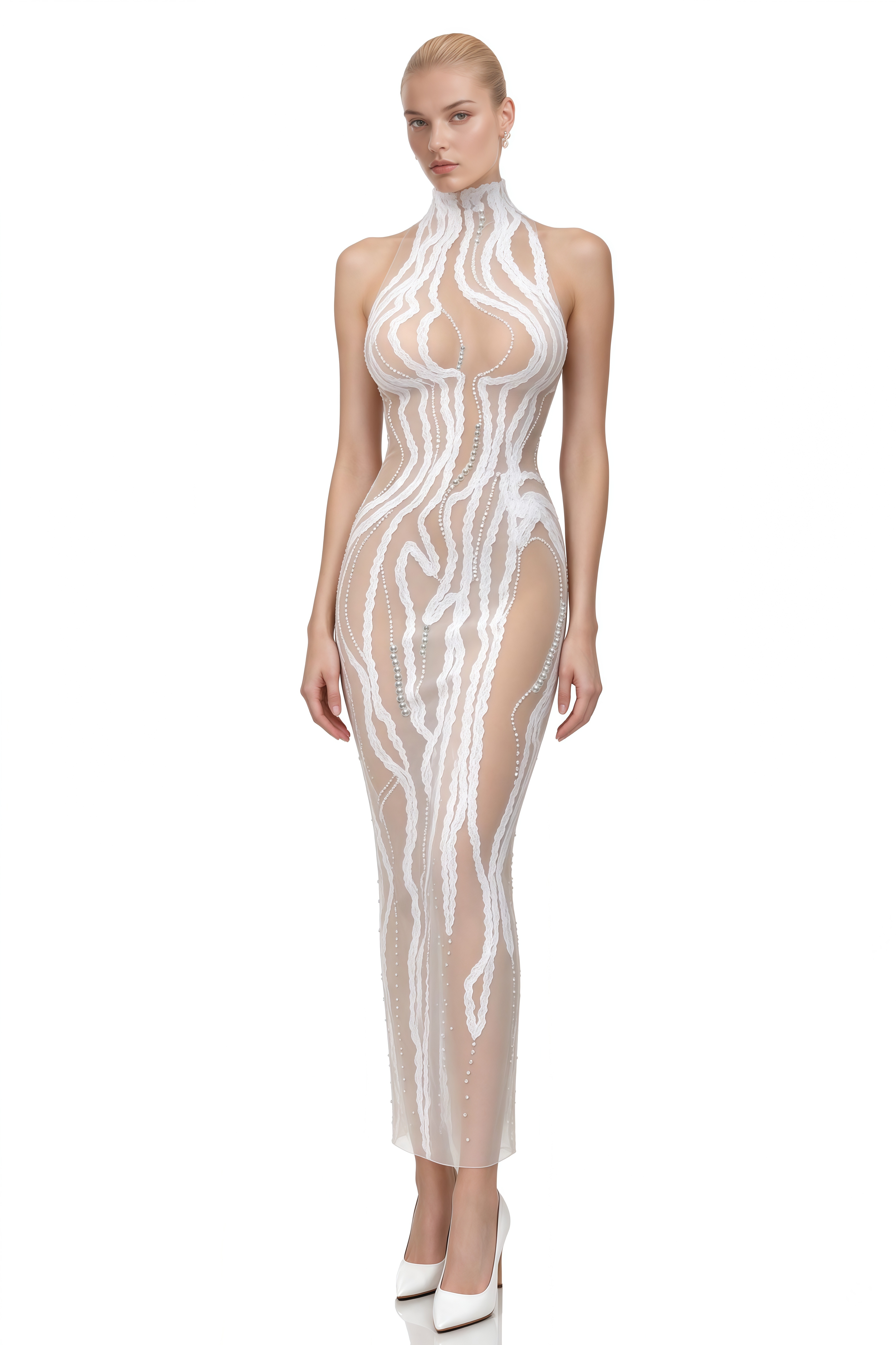 Ophelia White Sleeveless Embellished Maxi Dress