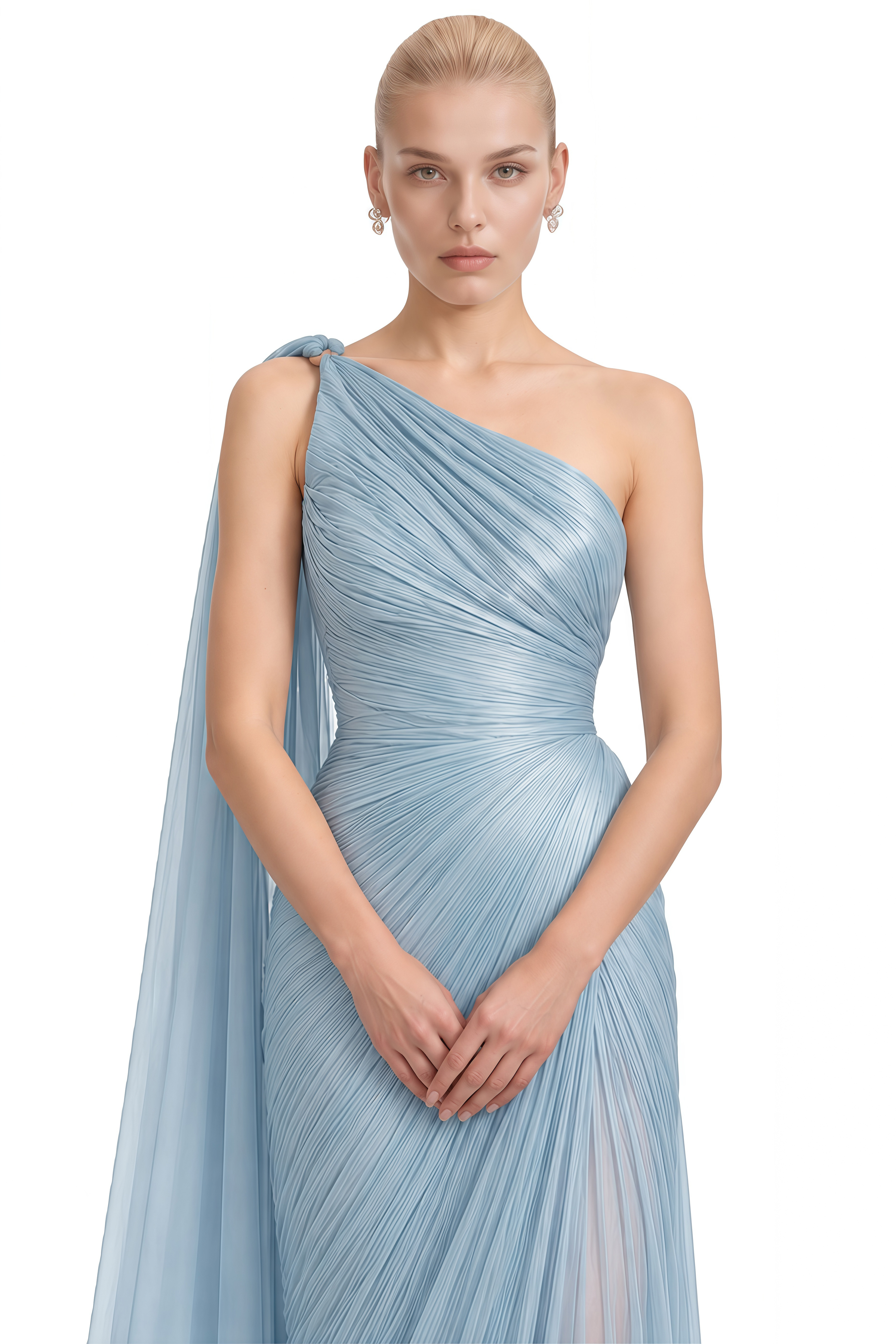 Rhiannon Ice Blue One-Shoulder Draped Maxi Dress
