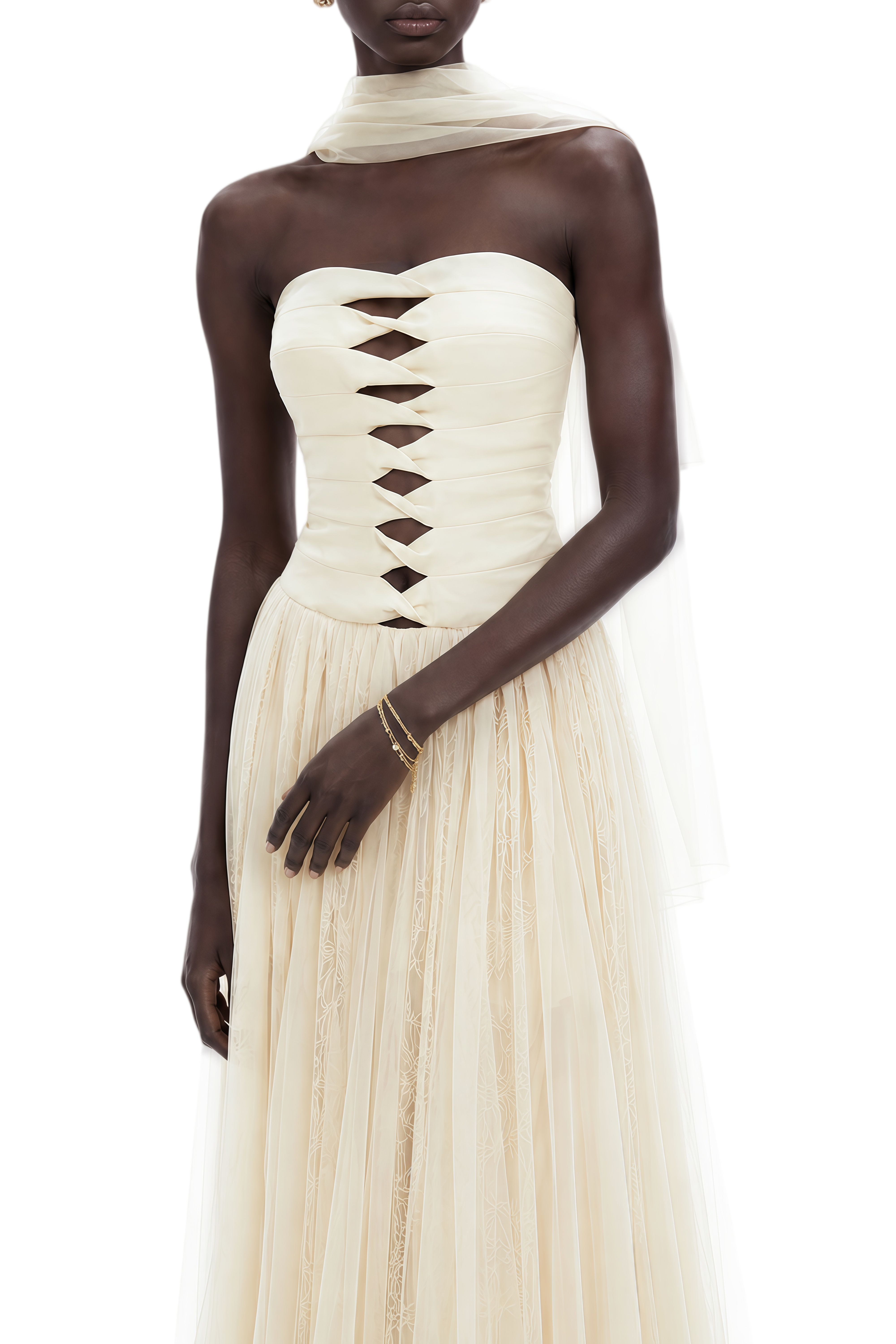 Isolde Ivory Sleeveless Ruched Maxi Dress