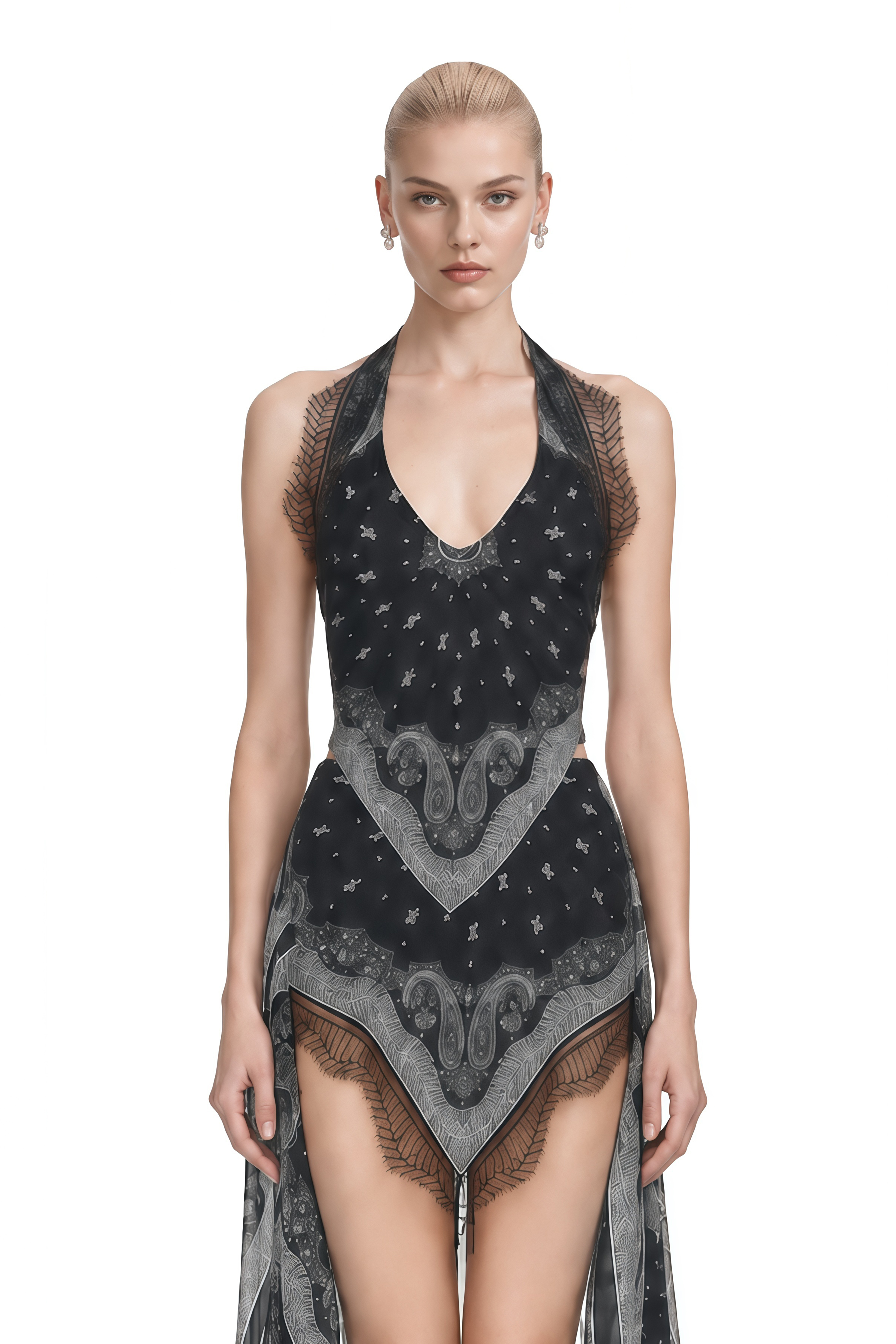 Aurelia Black Halterneck Lace Mini Dress