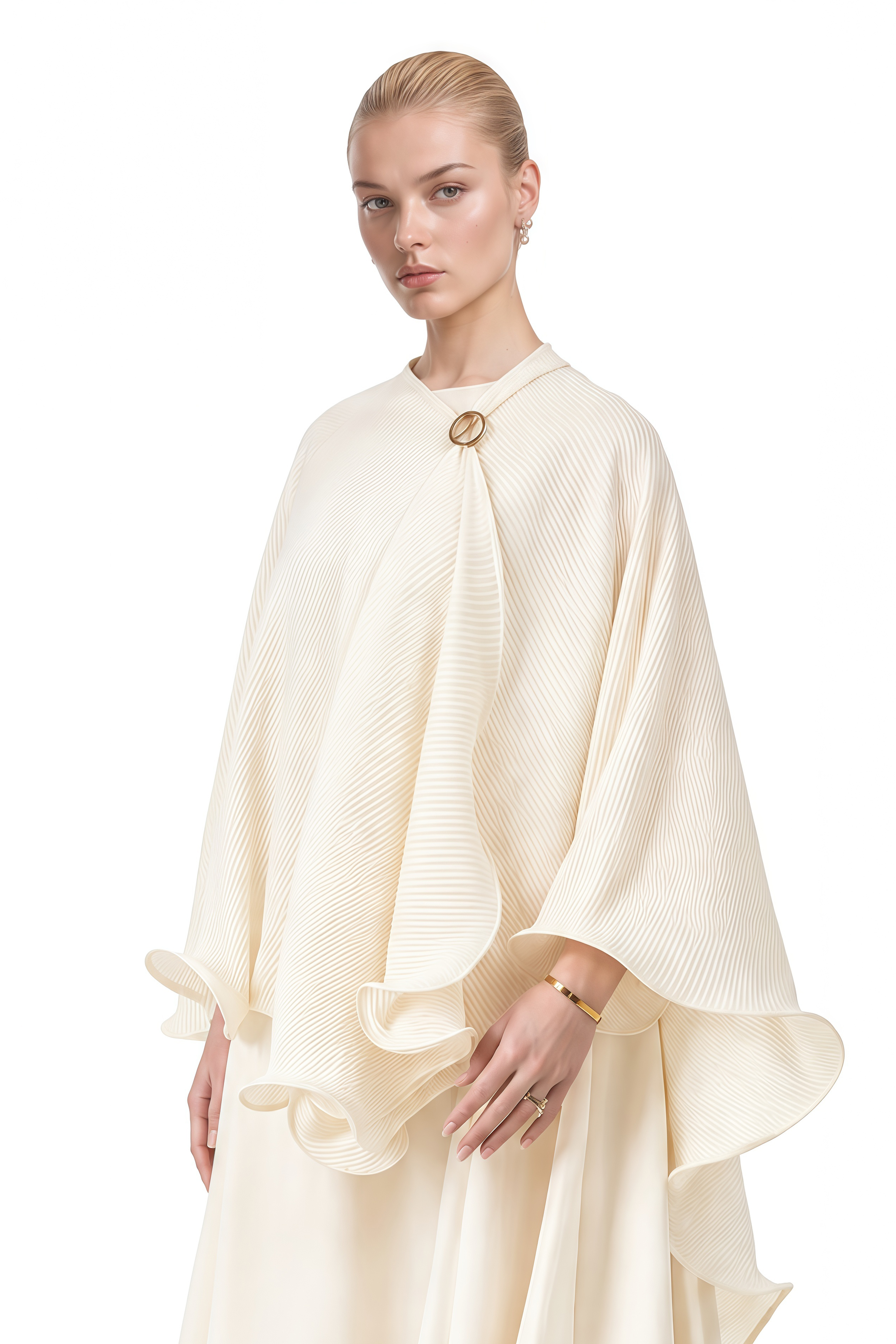 Aurora Neutral Cape Ruffled Top & Maxi Dress Set