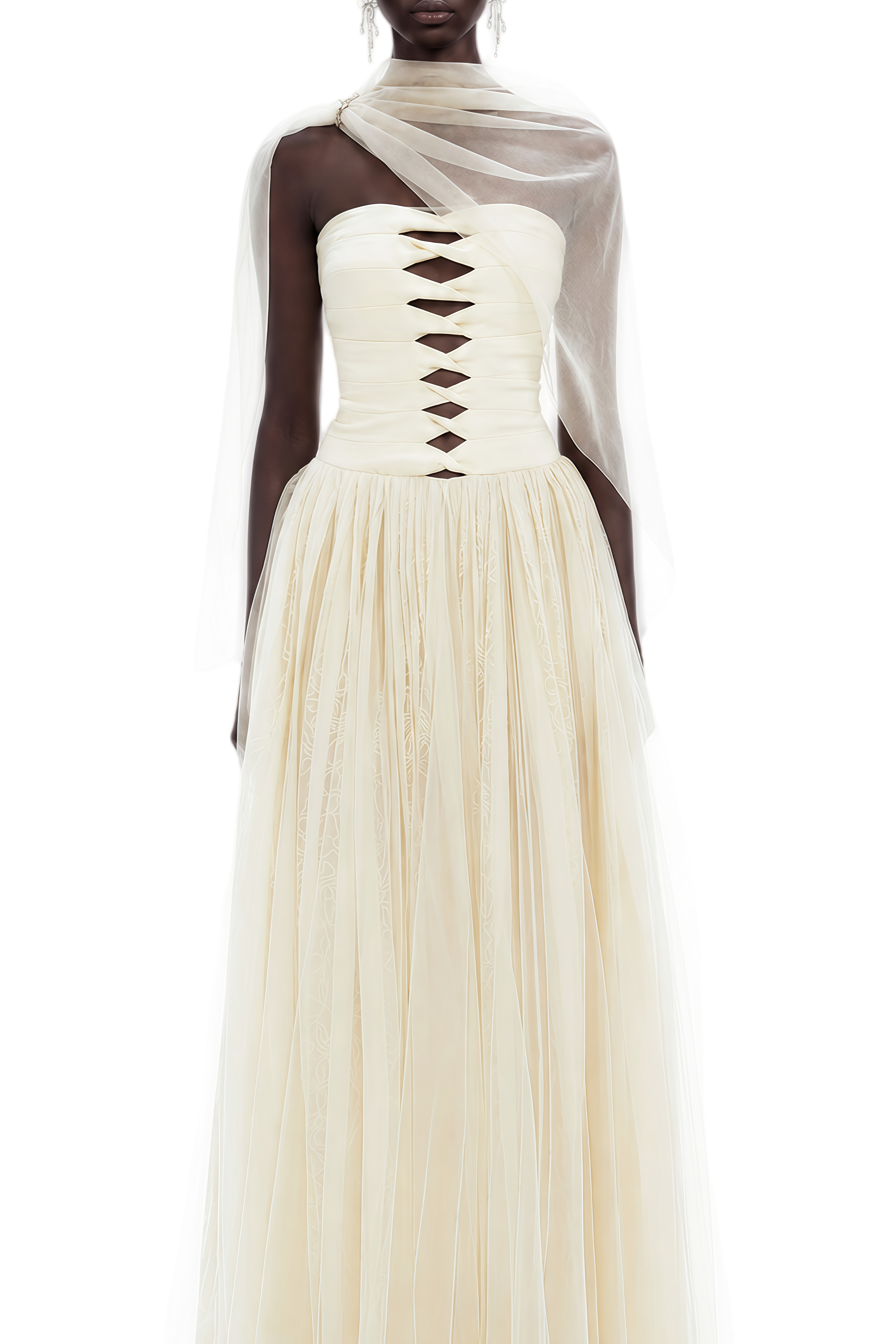 Isolde Ivory Sleeveless Ruched Maxi Dress