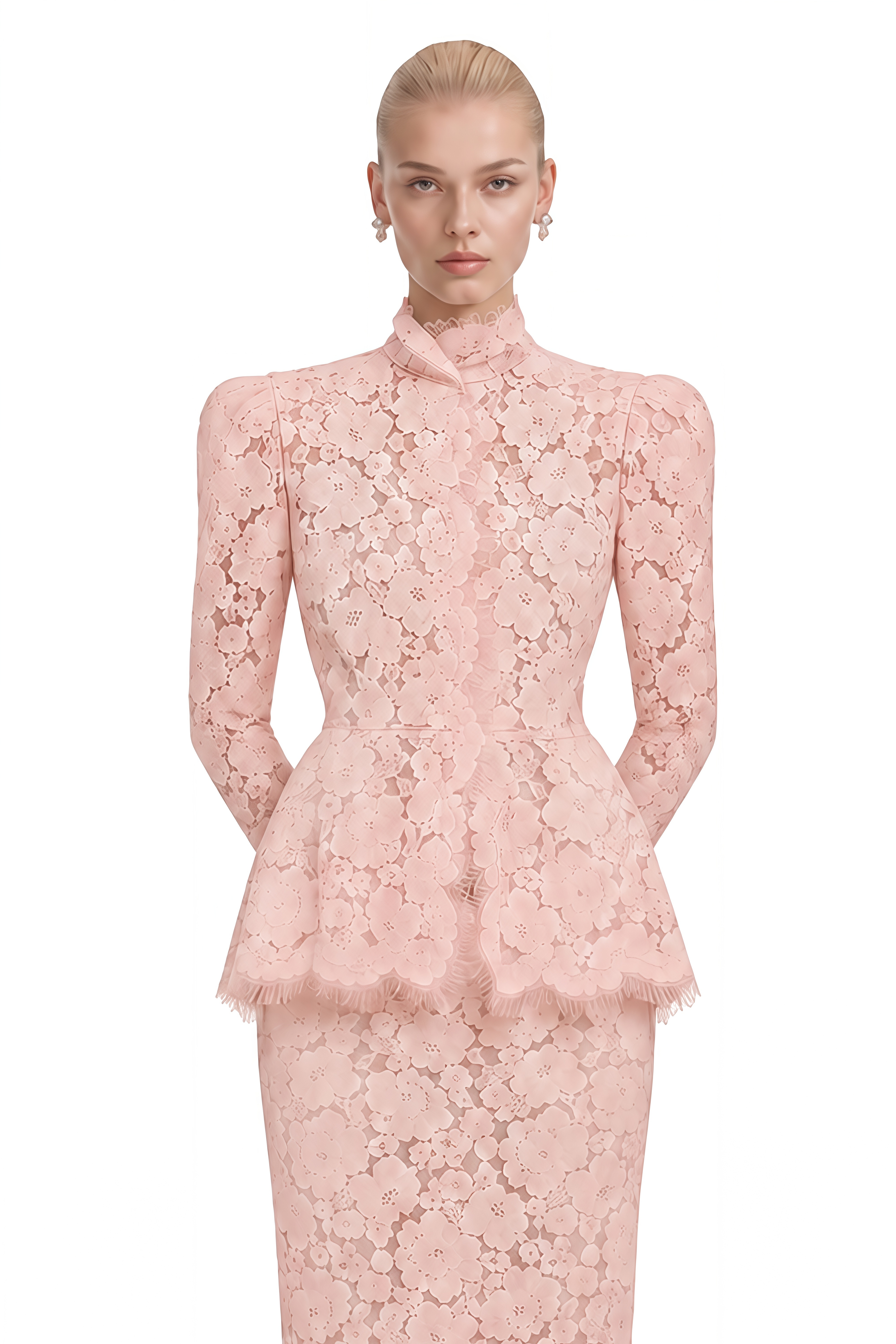 Eira Pink Turtleneck Lace Top & Skirt Set