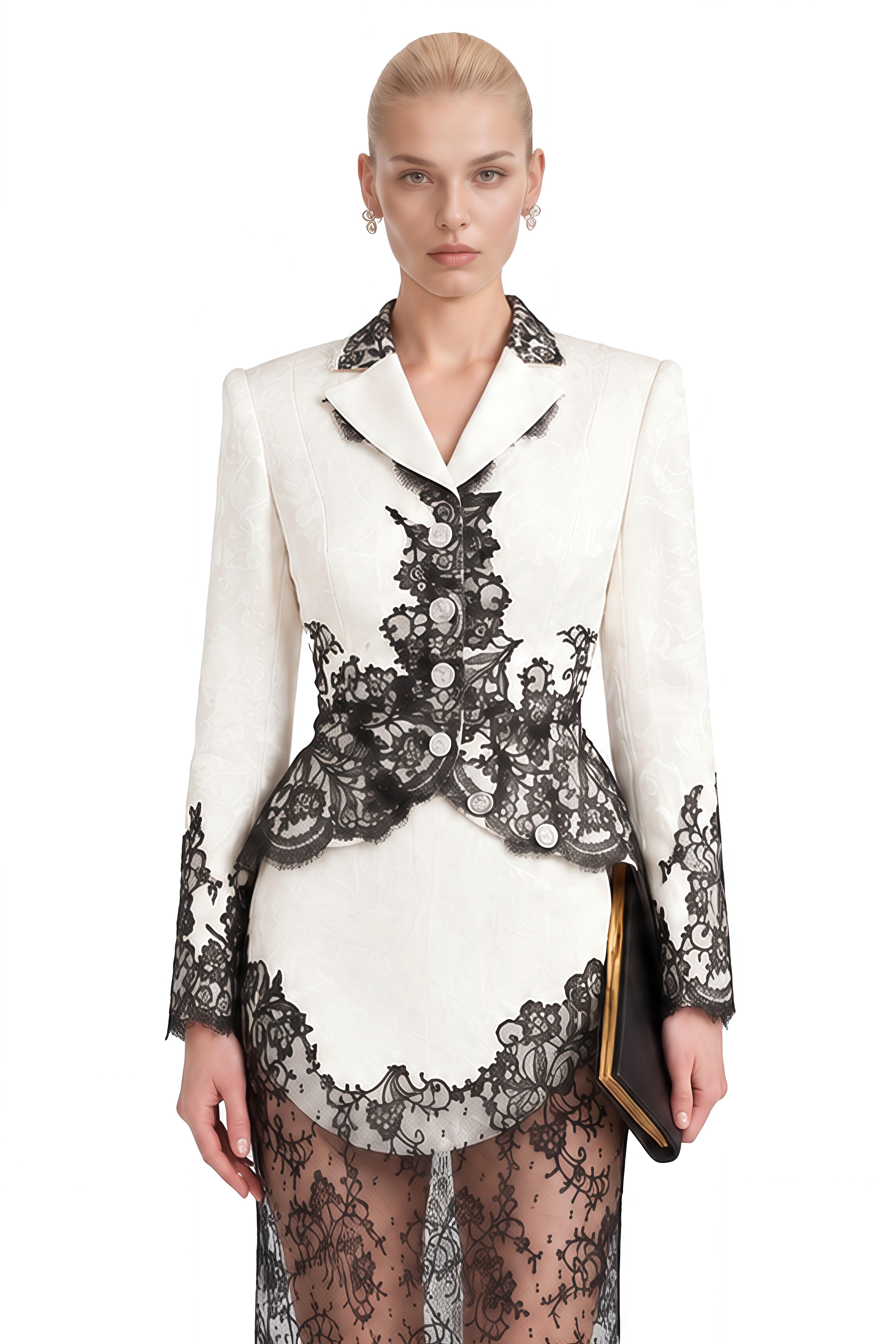 Madeline Color Block Long Sleeves Lace Jacket & Skirt Set