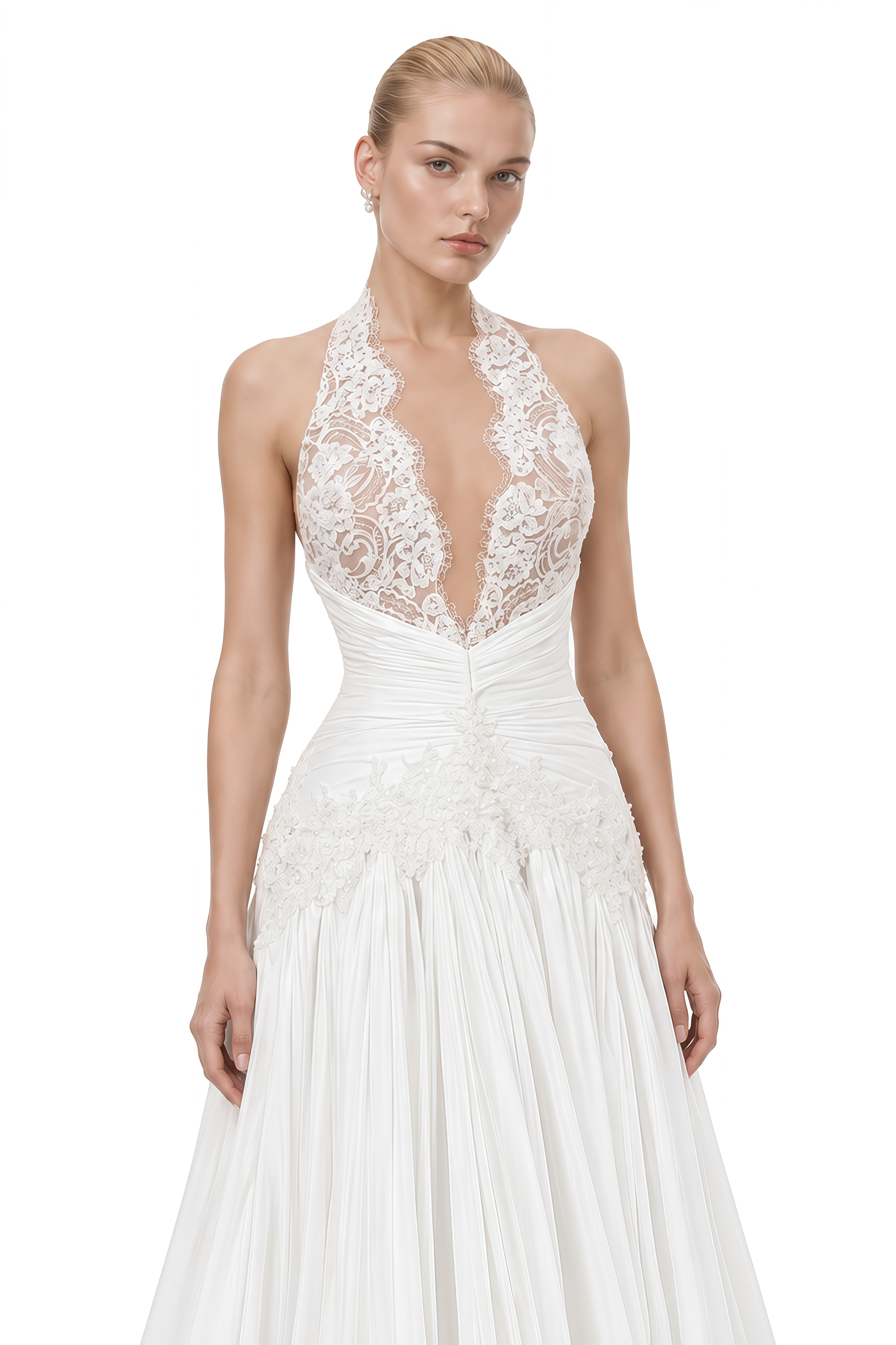 Nerissa White Halterneck Lace Maxi Dress
