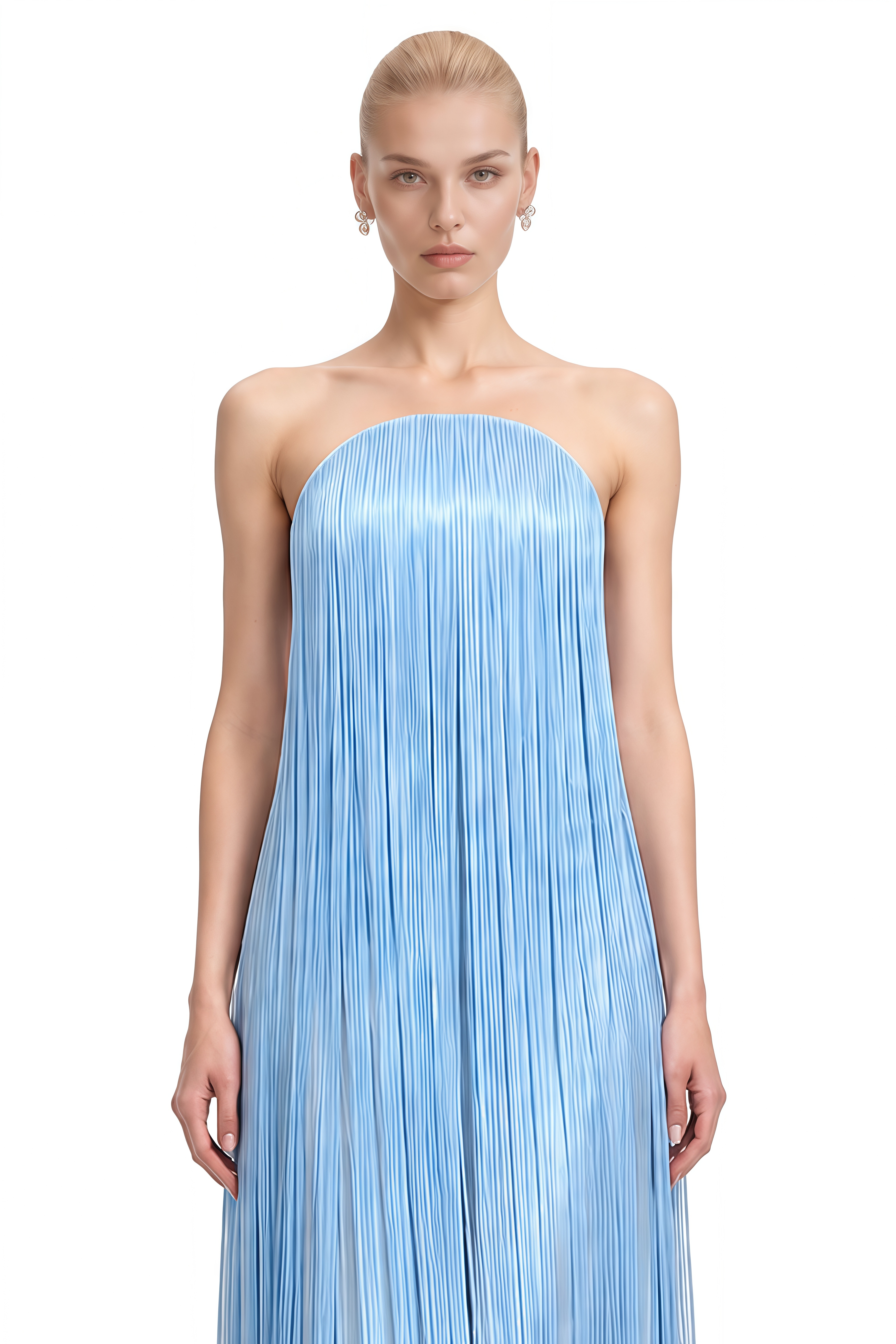 Belle Blue Strapless Fringe Maxi Dress