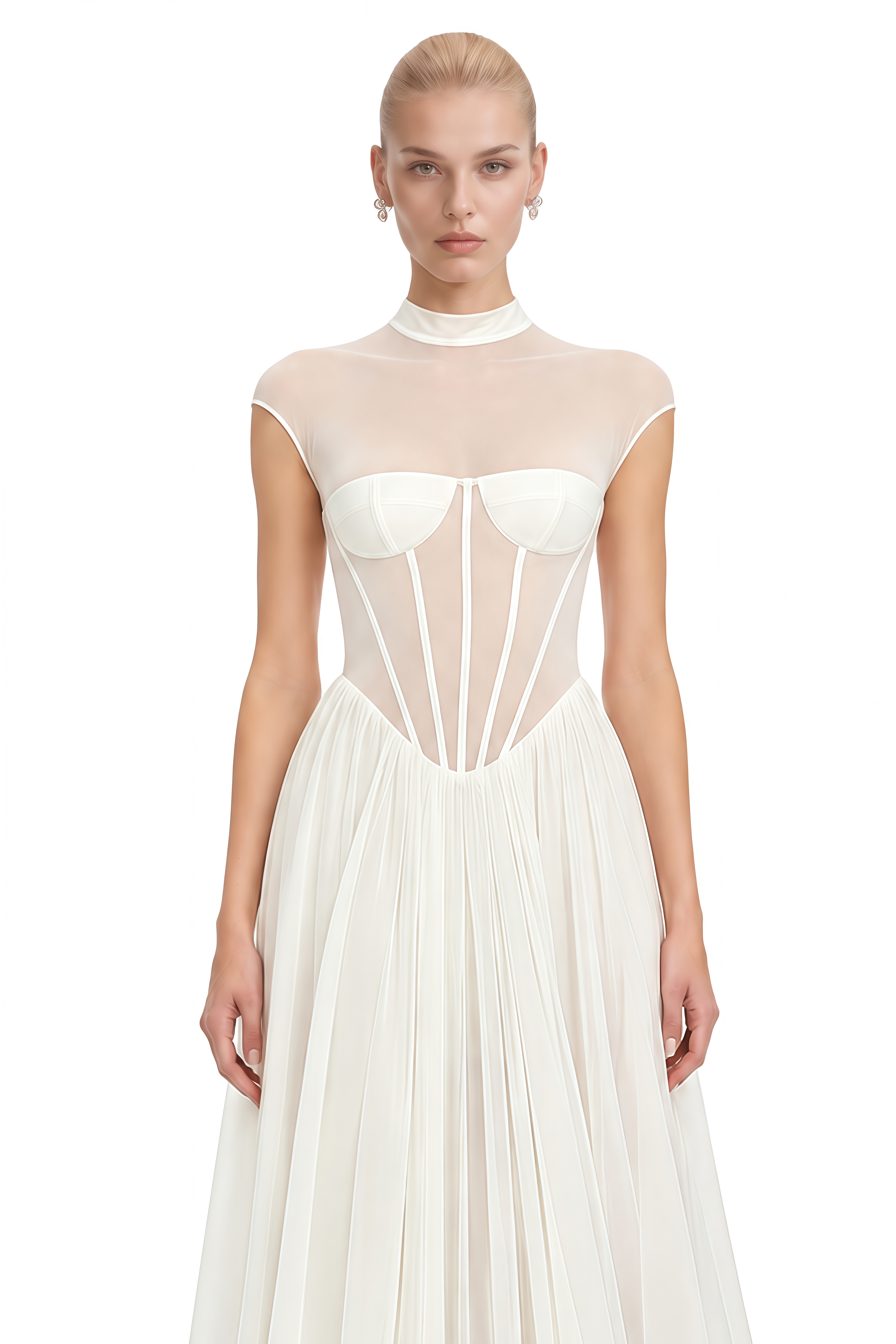 Nova White Turtleneck Pleated Maxi Dress